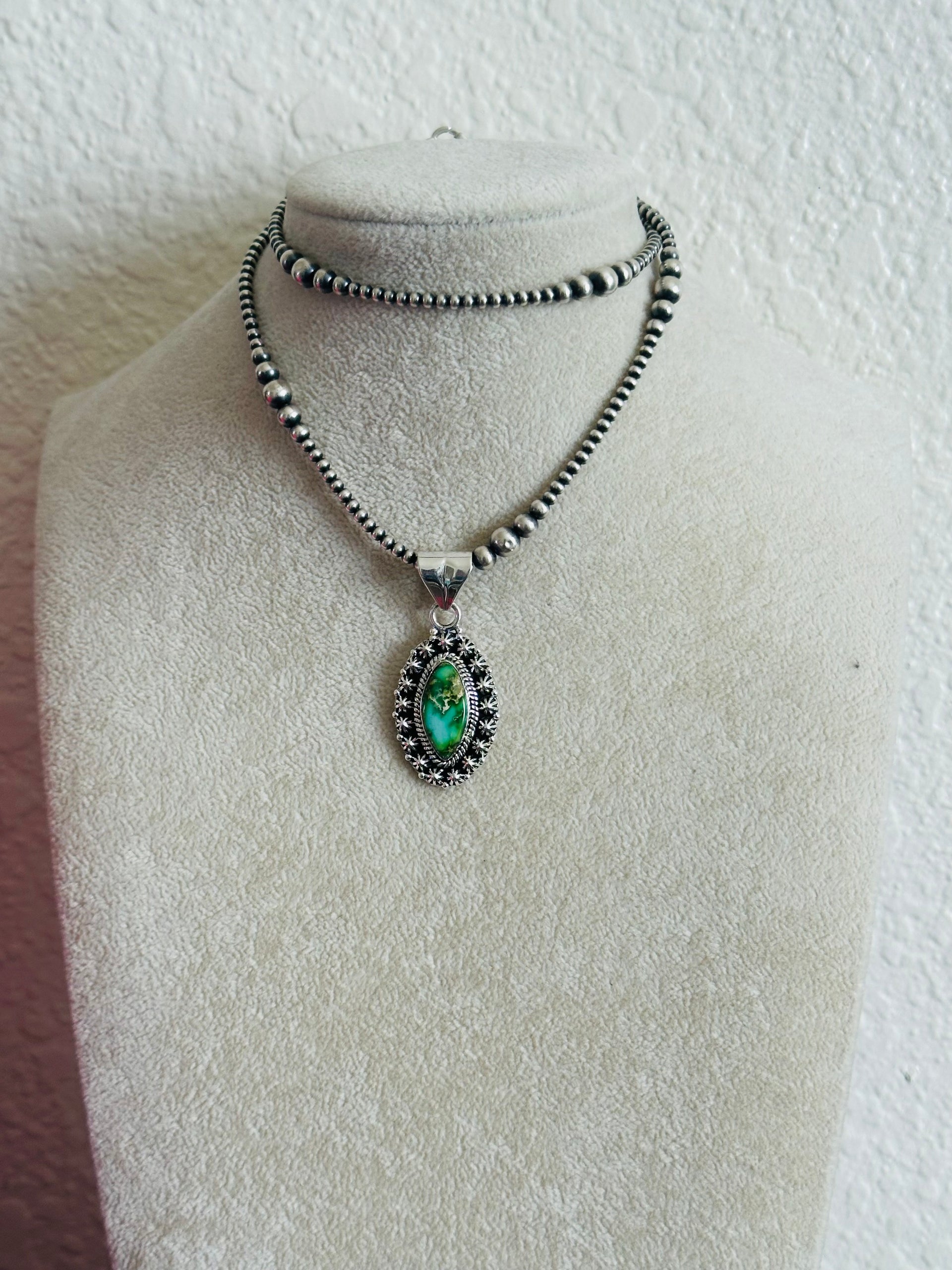 Southwest Handmade Sonoran Gold Turquoise & Sterling Silver Pendant