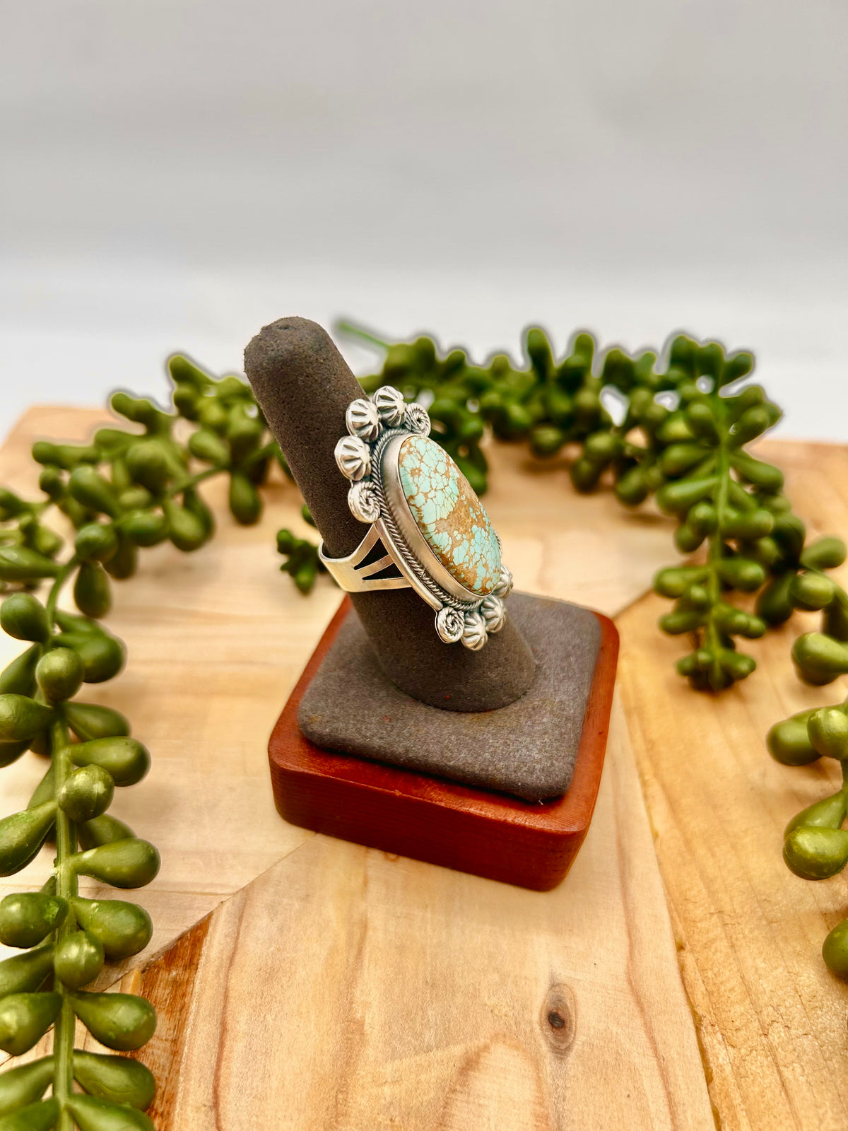 Navajo Made Royston Turquoise & Sterling Silver Ring Size 7.75