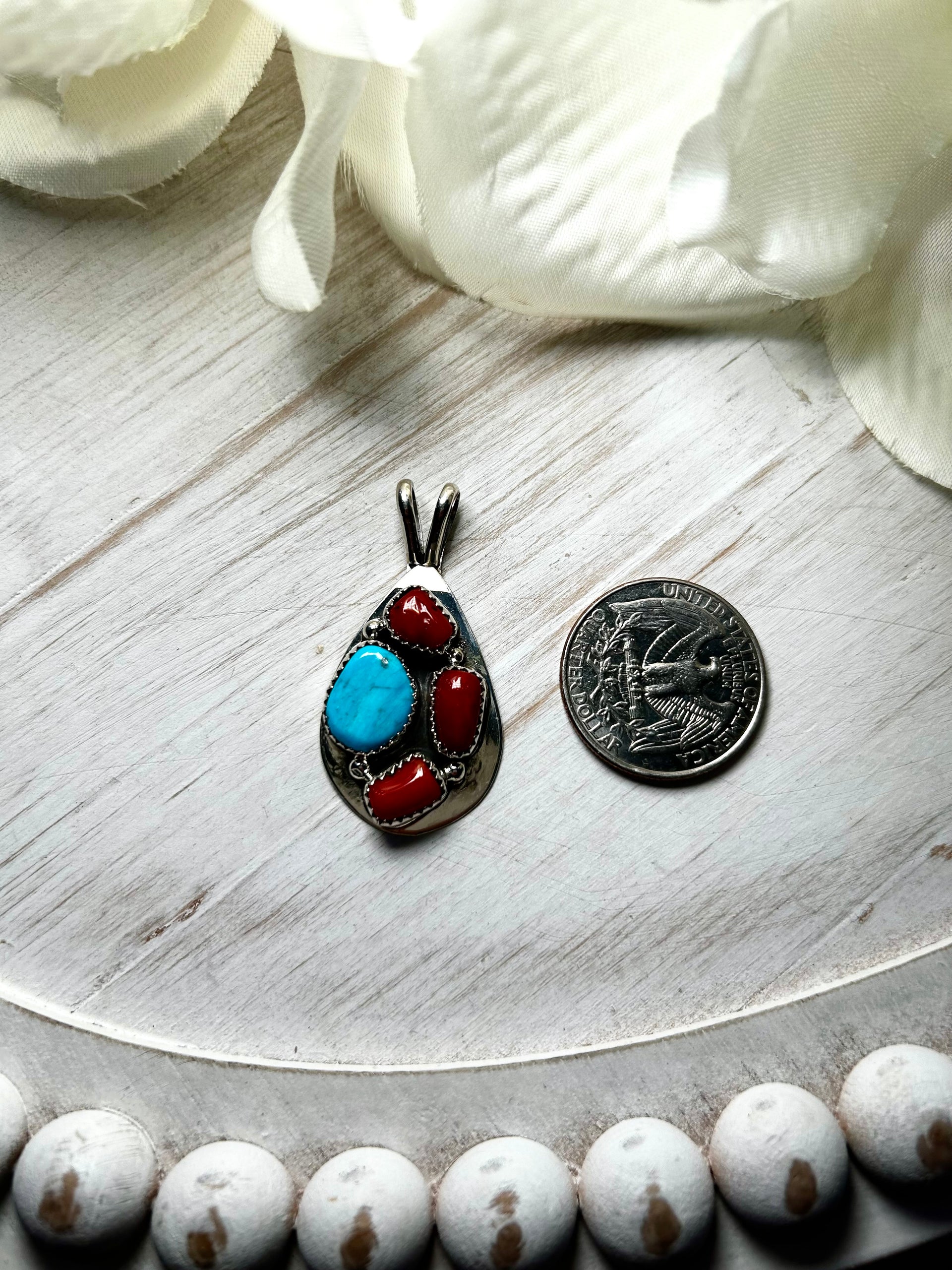 Navajo Made Multi Stone  & Sterling Silver Pendant