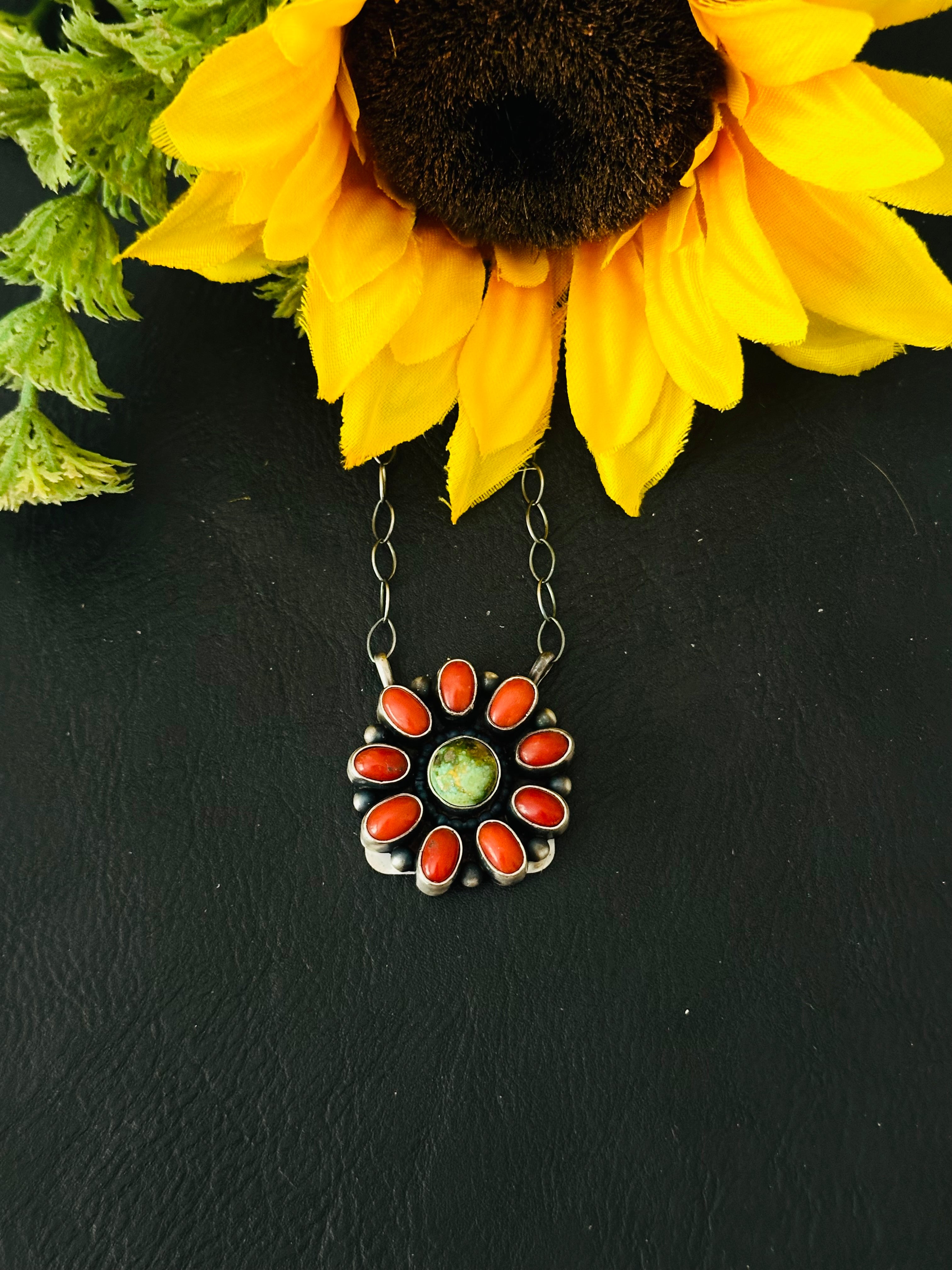 Timothy Yazzie Multi Stone & Sterling Silver Cluster Necklace