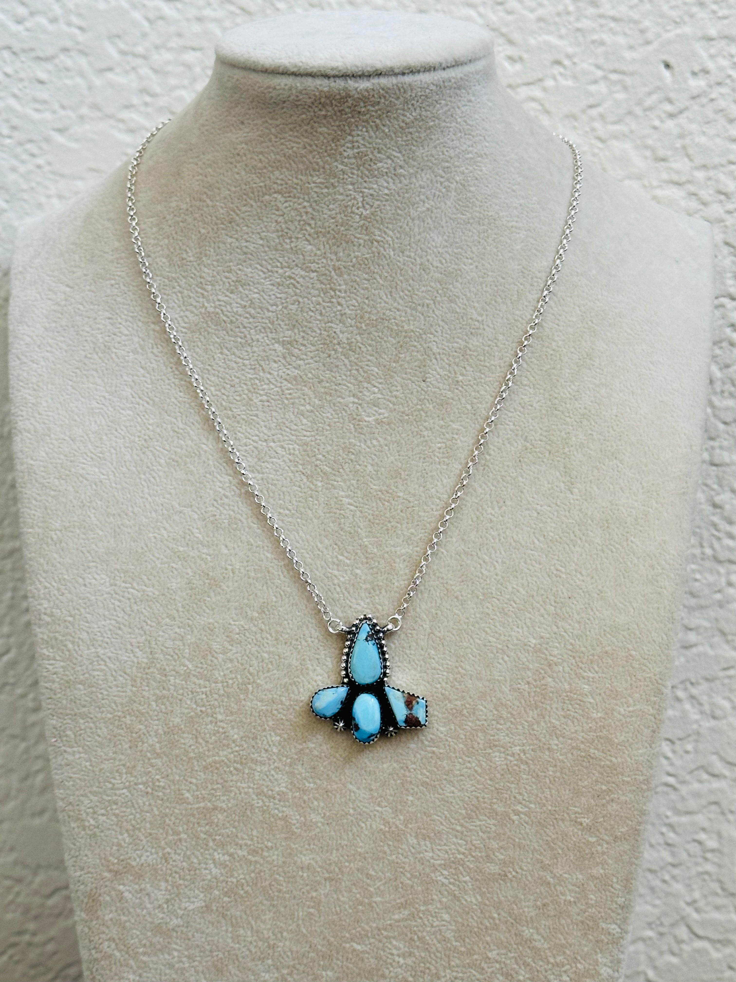 TTD “Blossom” Golden Hills Turquoise & Sterling Silver Cluster Necklace