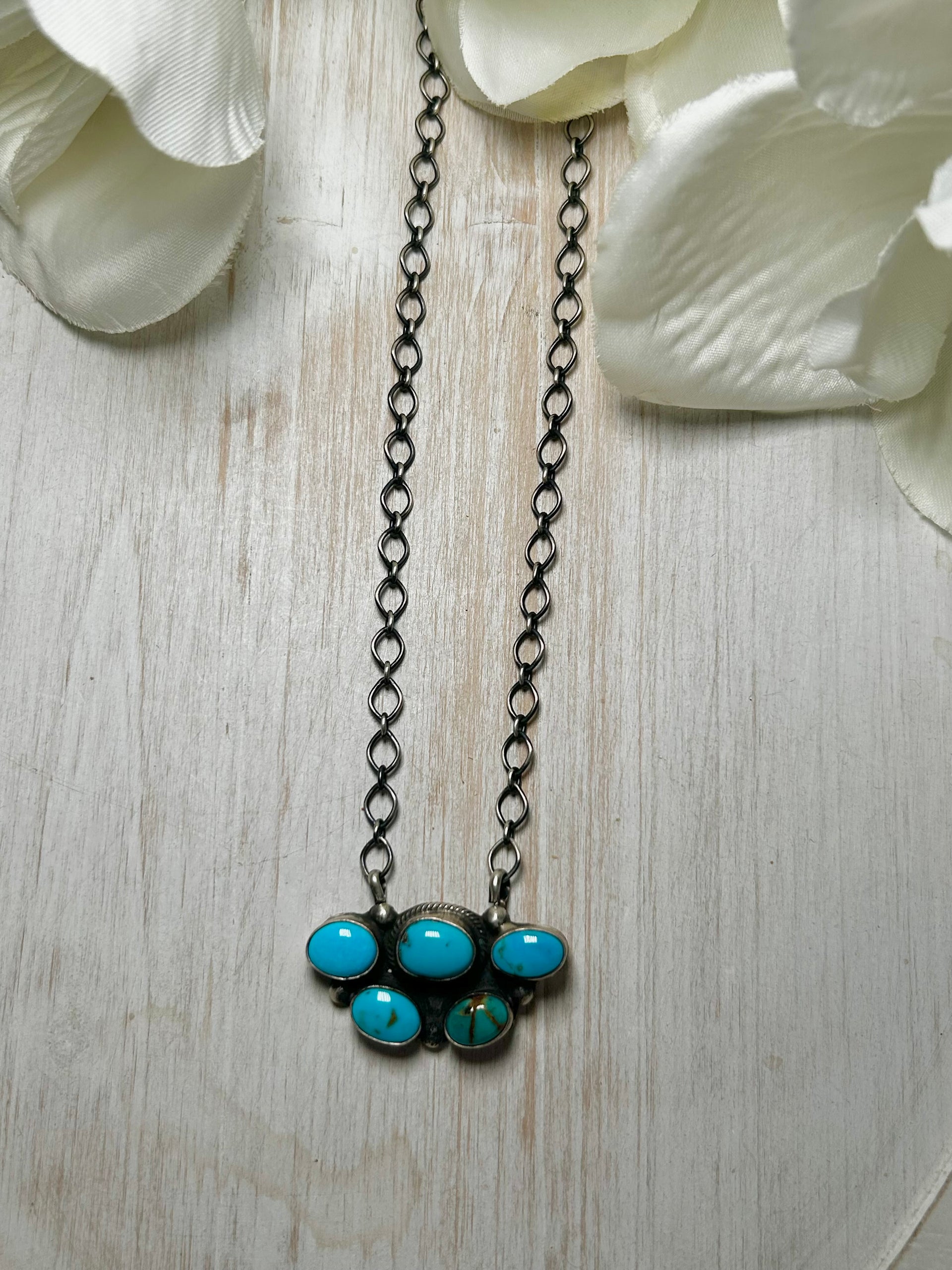 Navajo Made Kingman Turquoise & Sterling Silver Necklace