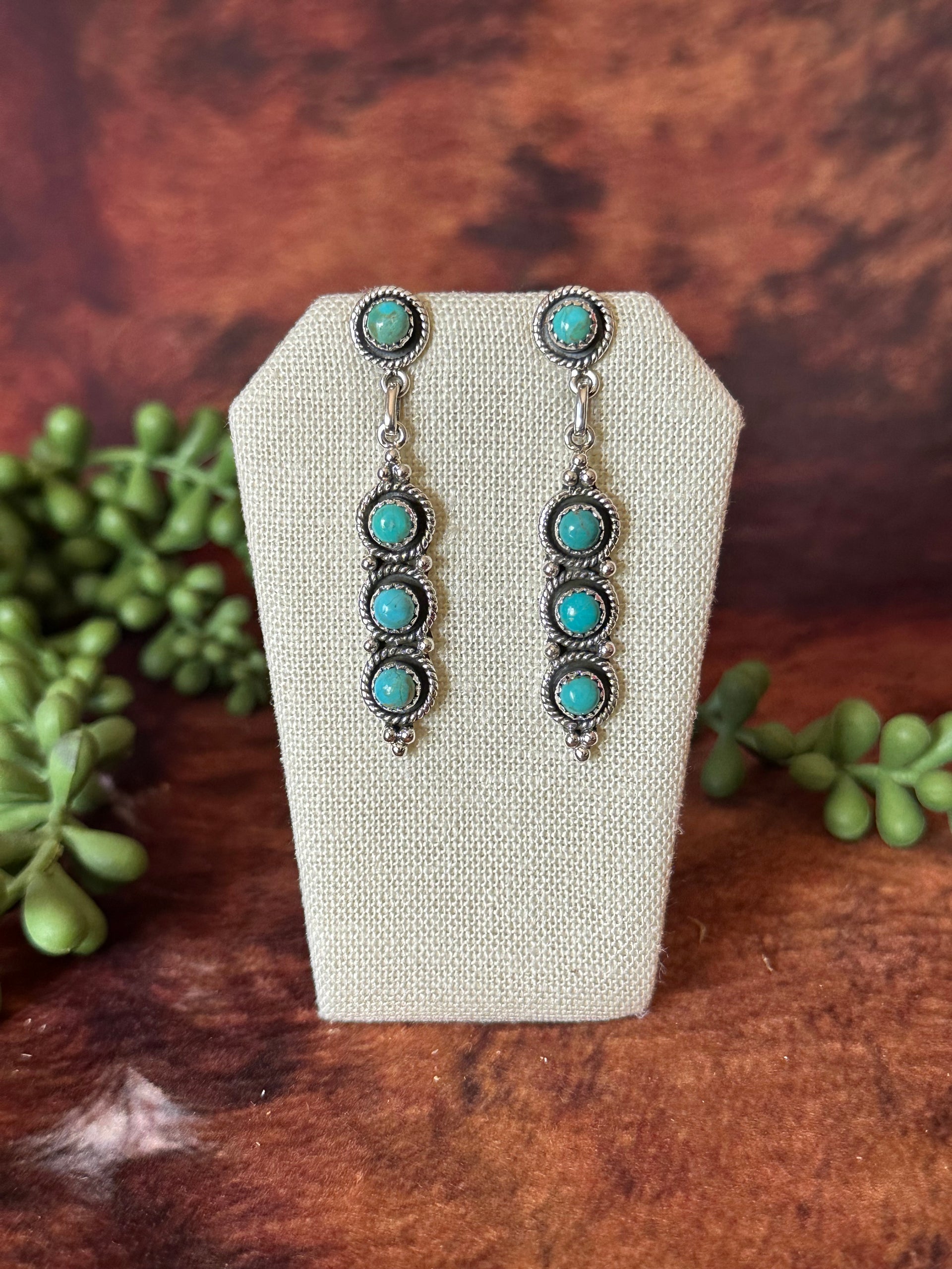 Southwest Handmade Kingman Turquoise & Sterling Silver Post Dangle Earrings