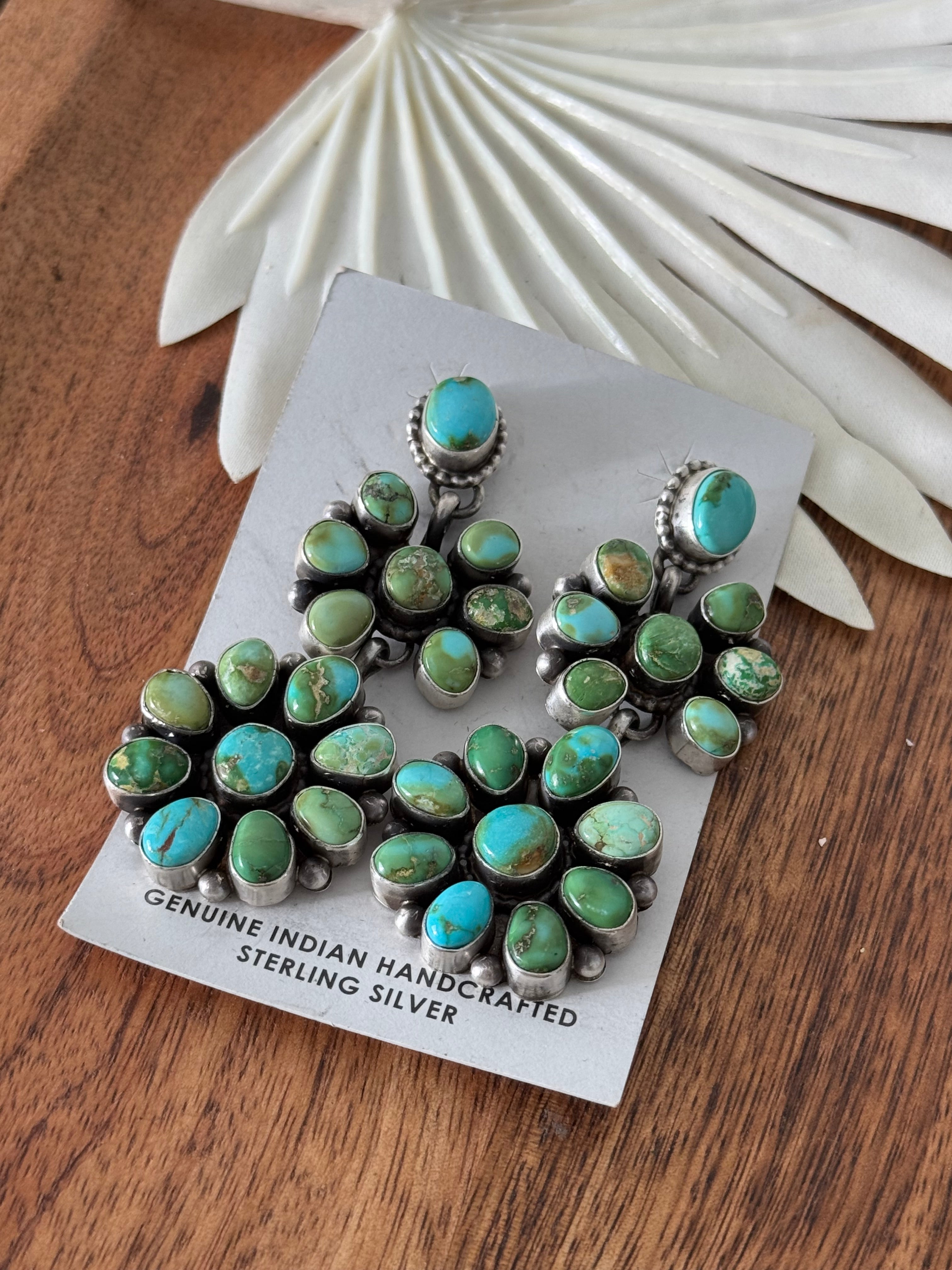 Timothy Yazzie Sonoran Mountain Turquoise & Sterling Silver Post Cluster Dangle Earrings