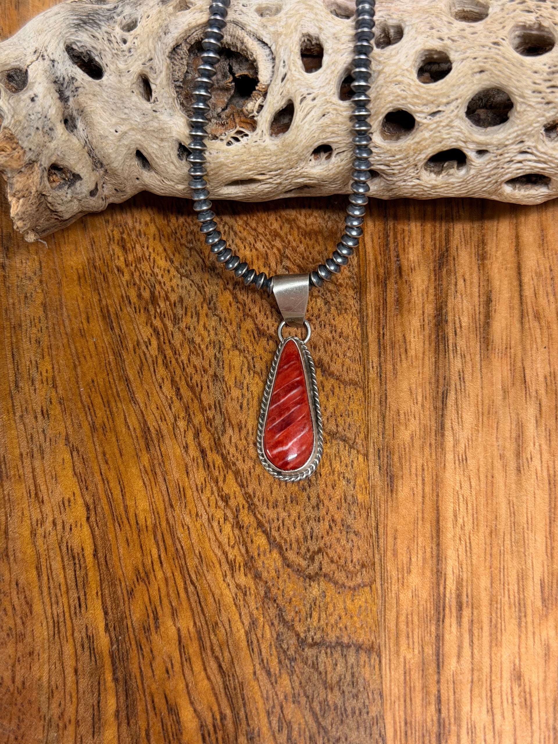 Navajo Made Spiny Oyster & Sterling Silver Pendant
