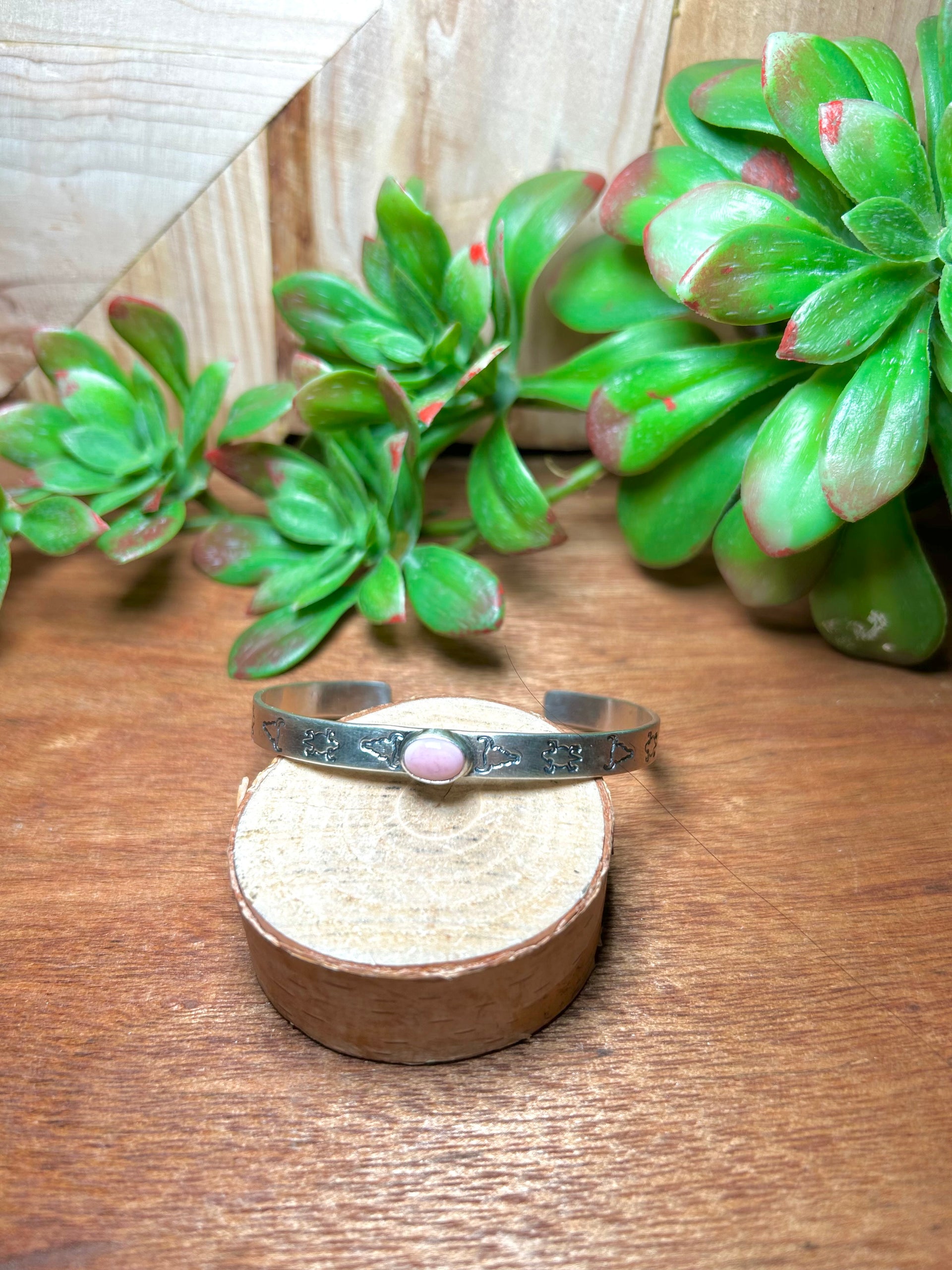 Navajo Made Pink Conch & Sterling Silver Cuff Bracelet