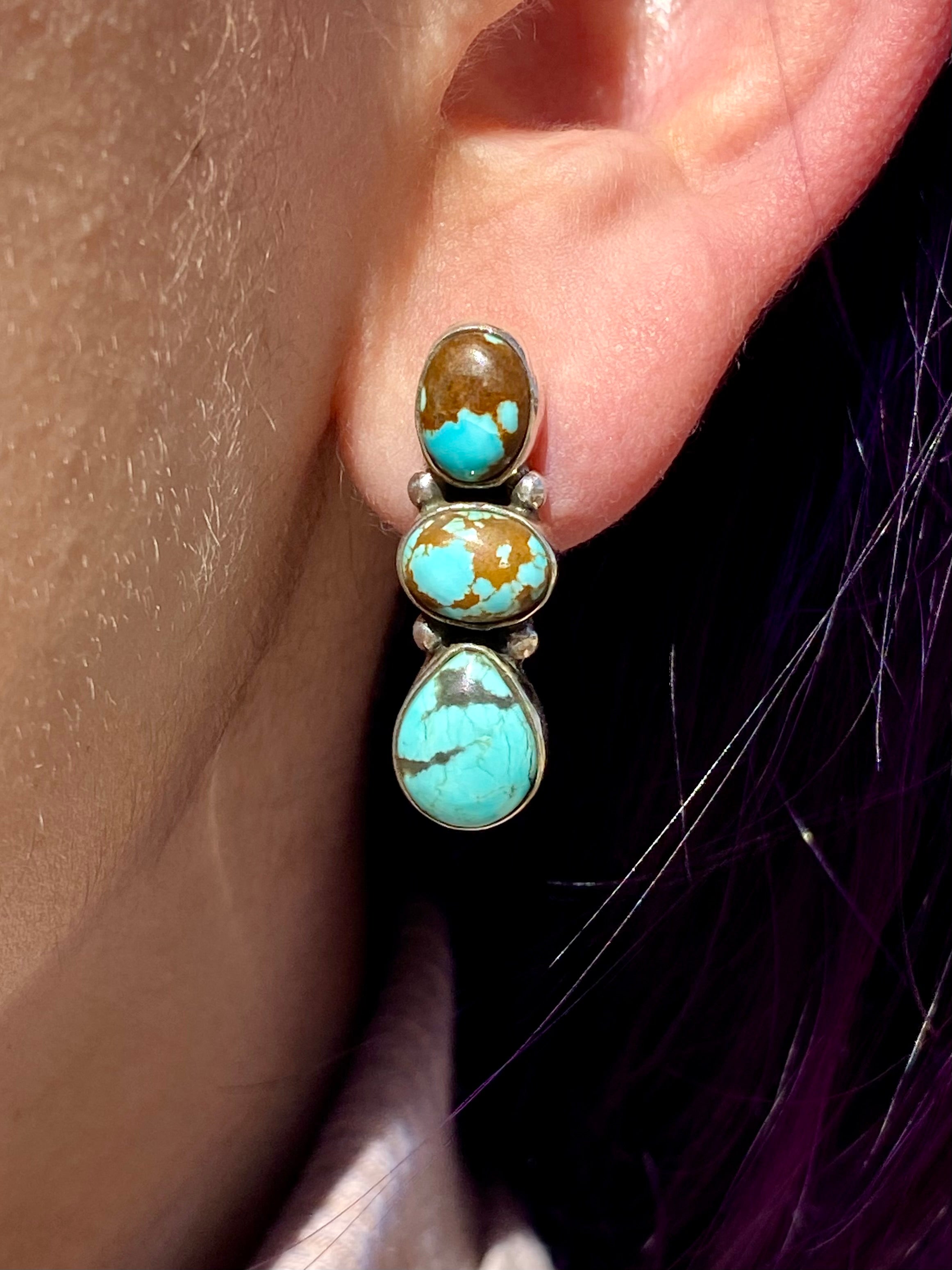 Southwest Handmade Number 8 Turquoise & Sterling Silver Post Earrings