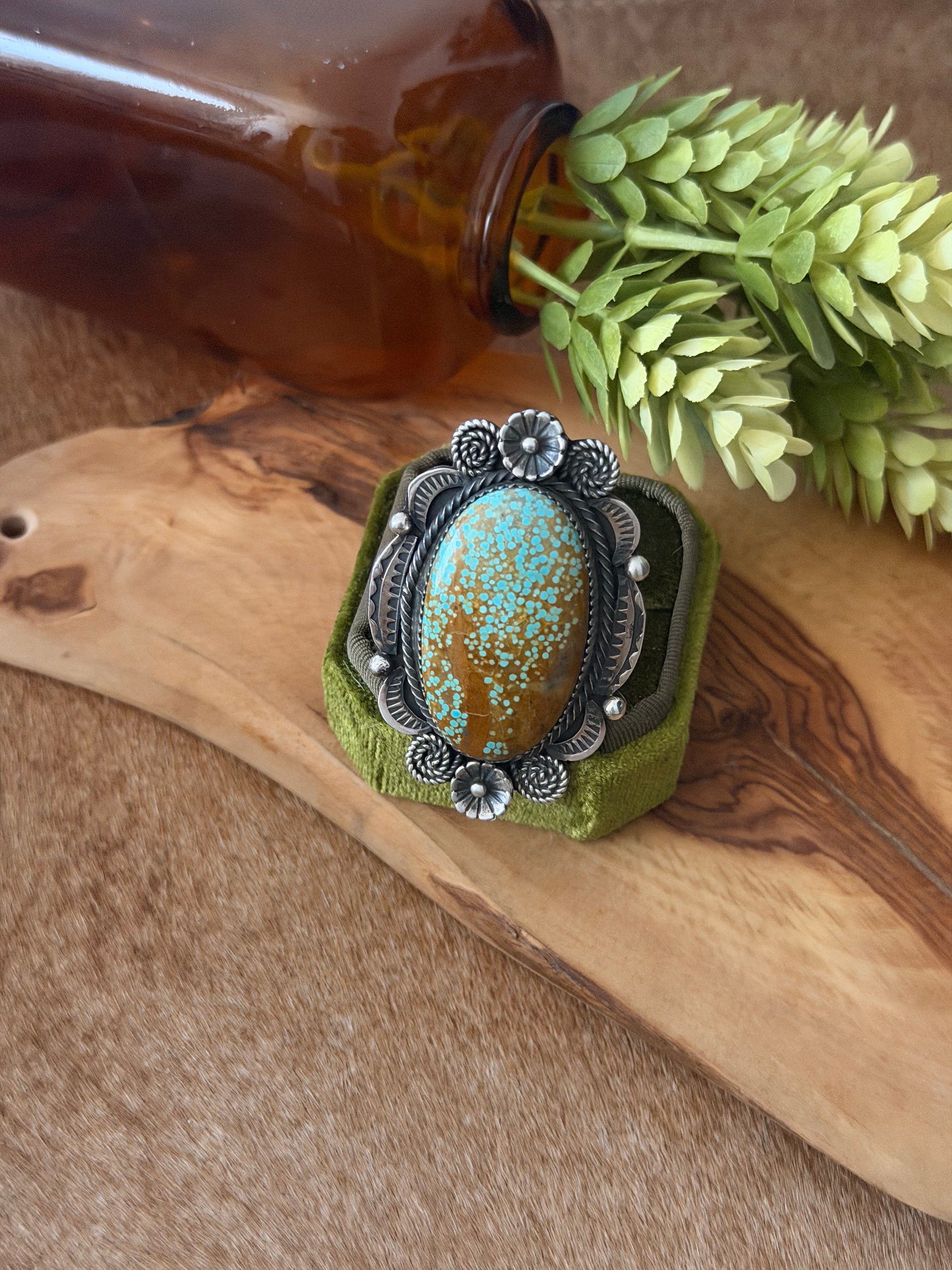 Navajo Made Mine 8 Turquoise & Sterling Silver Adjustable Ring