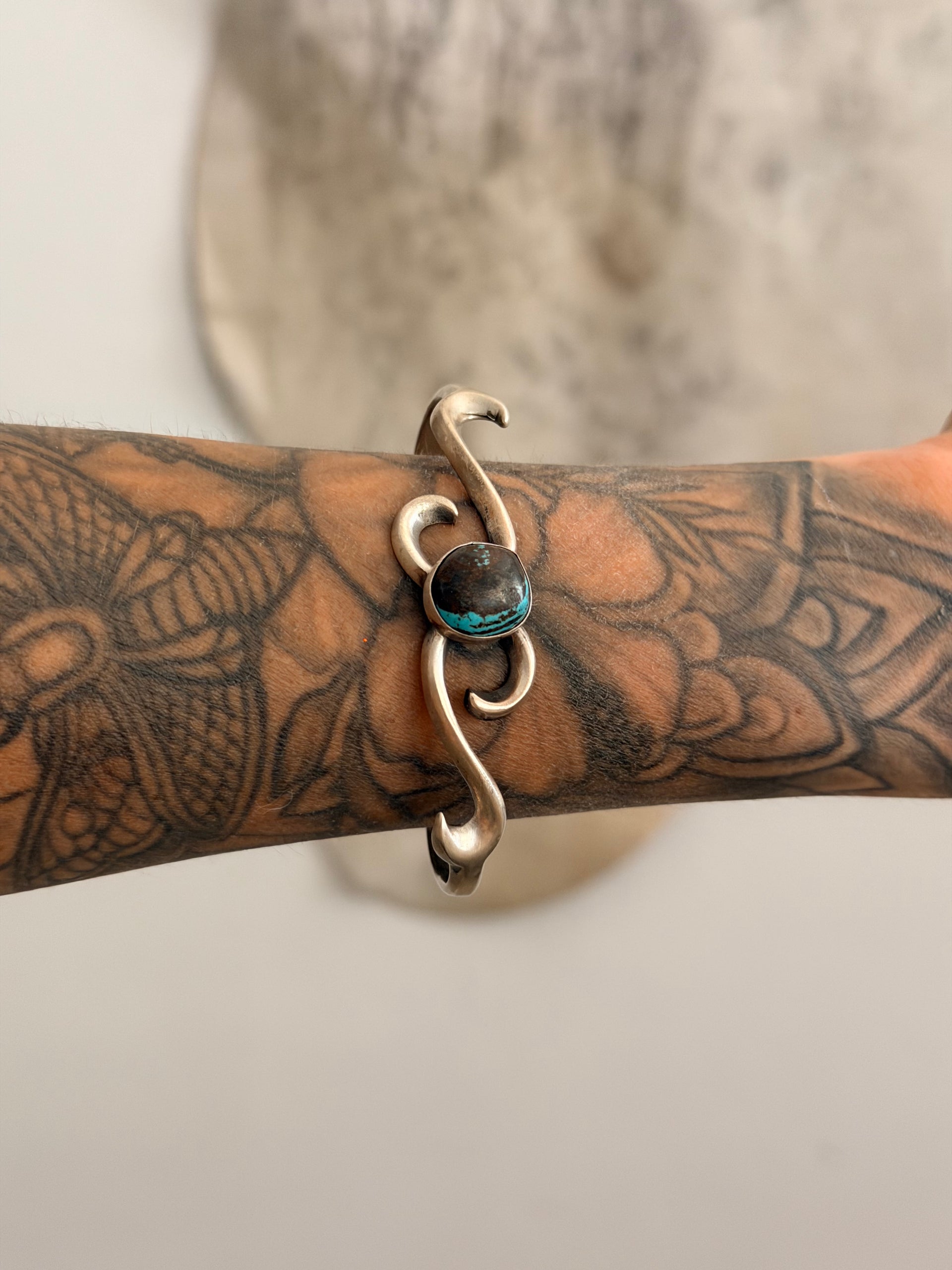 Navajo Made Egyptian Turquoise & Sterling Silver Cuff Bracelet