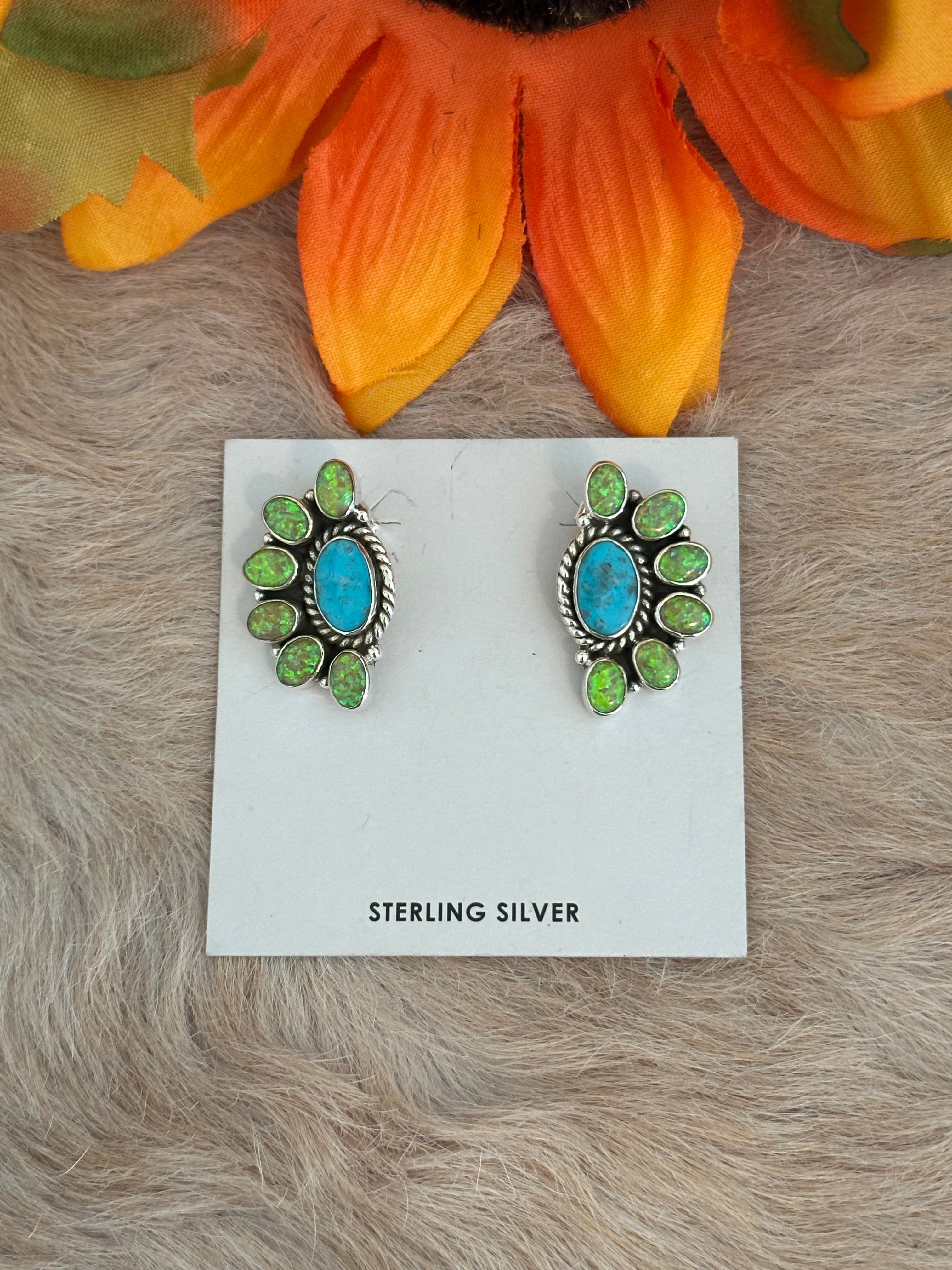 Southwest Handmade Multi Stone & Sterling Silver Post Earrings