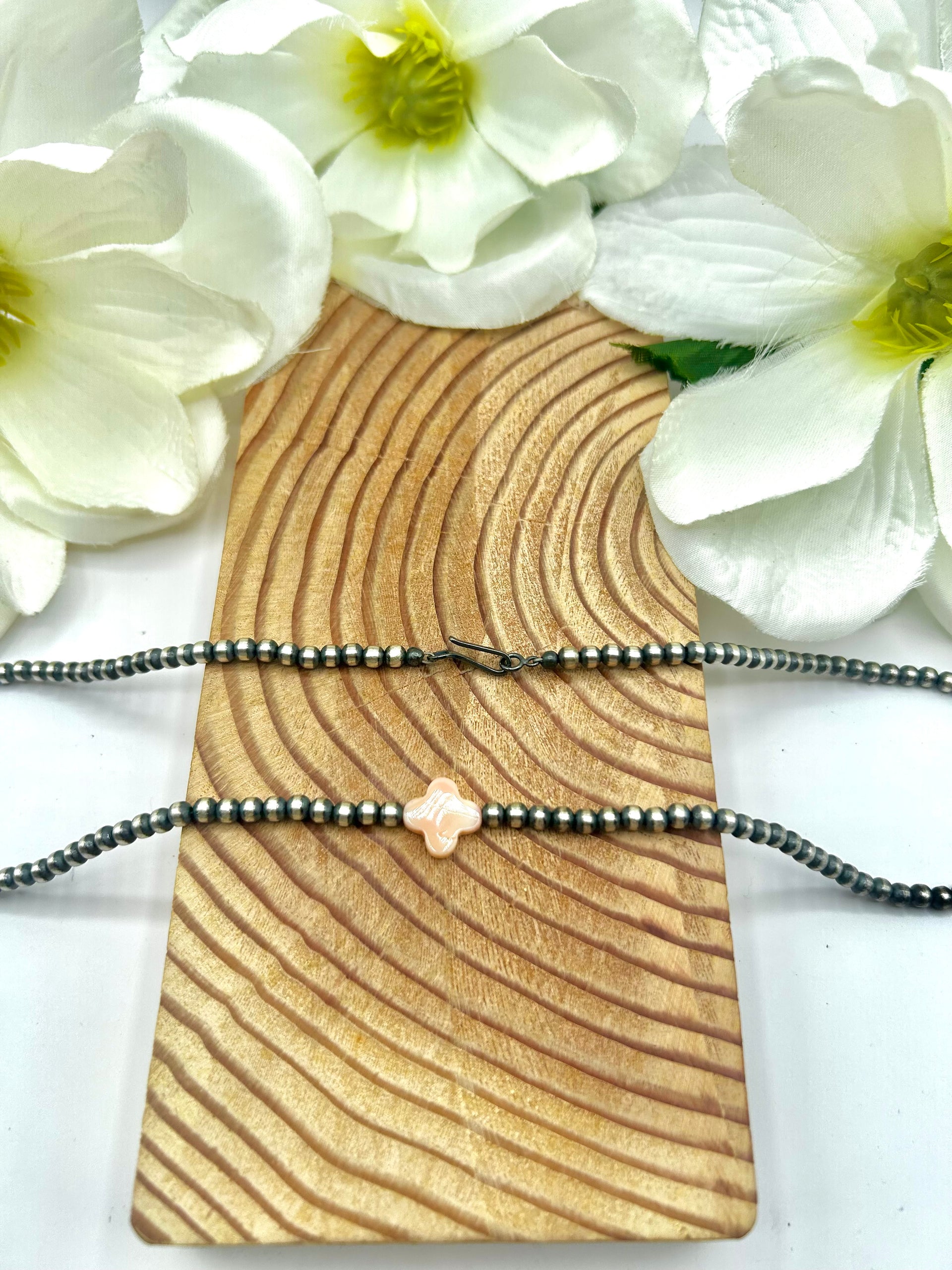 Navajo Made Strung Pink Conch & Sterling Silver Necklace