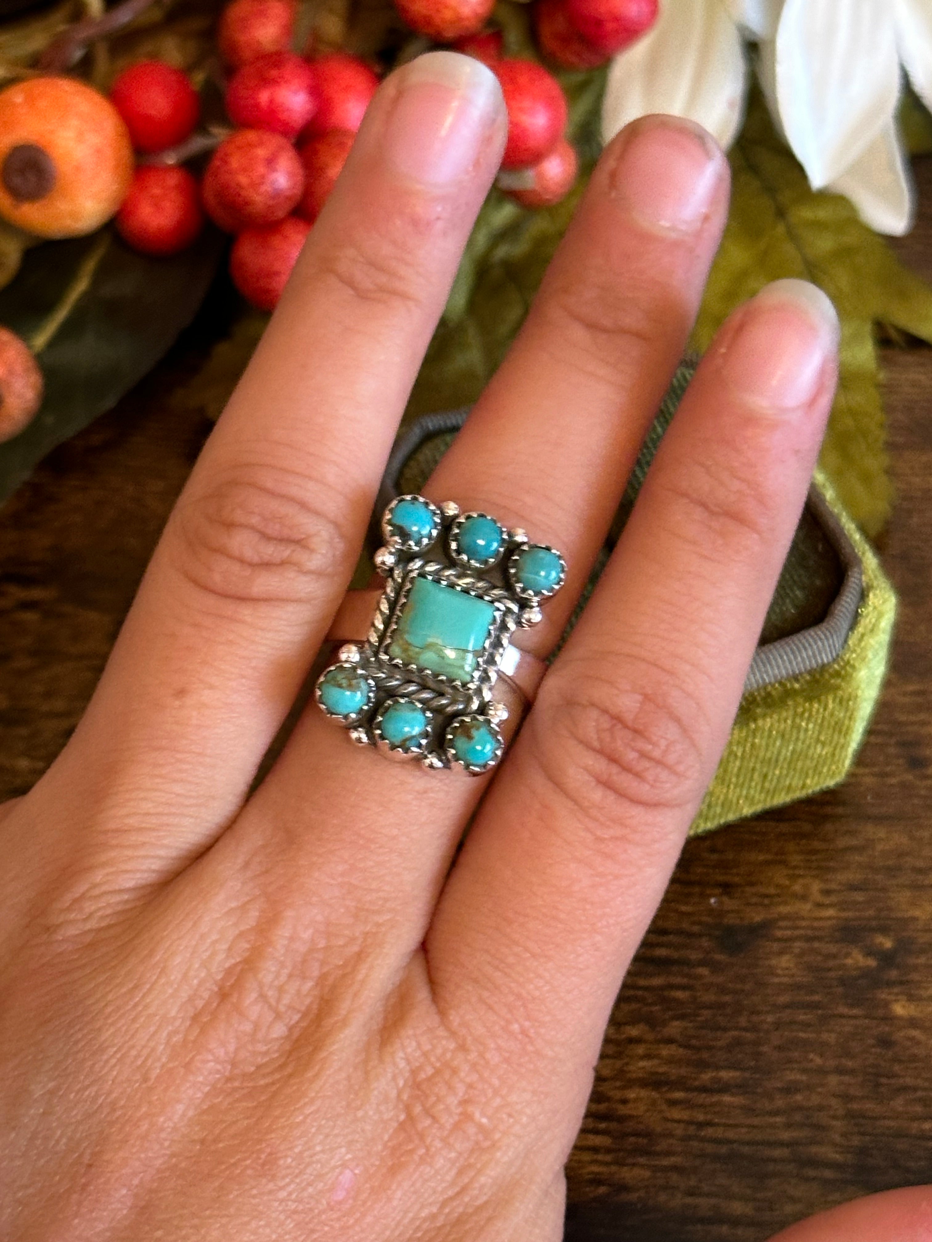 Southwest Handmade Kingman Turquoise & Sterling Silver Adjustable Ring