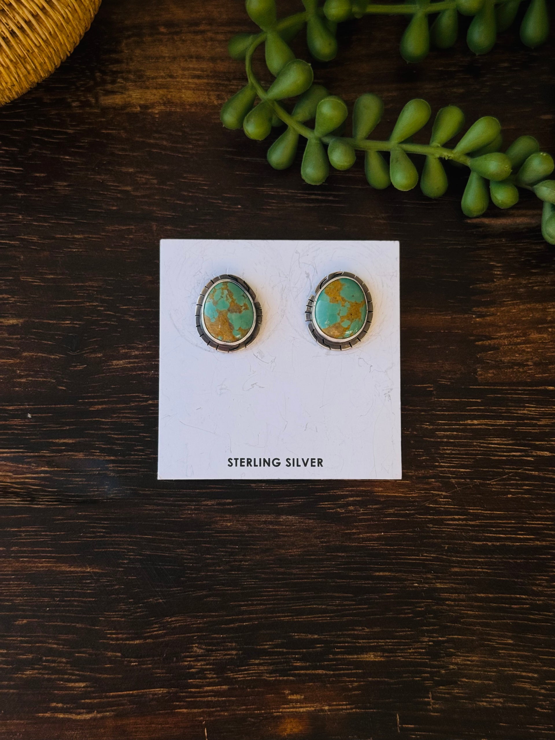 Navajo Made Kingman Turquoise & Sterling Silver Post Earrings