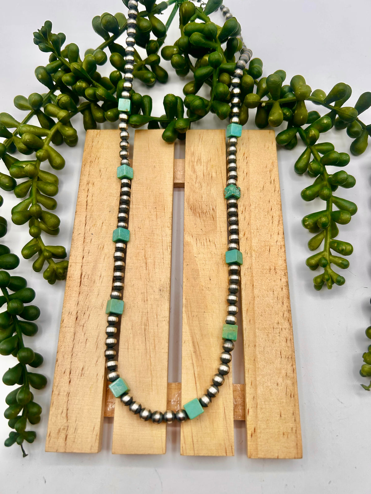 Navajo Made Strung Kingman Turquoise & Sterling Silver Necklace