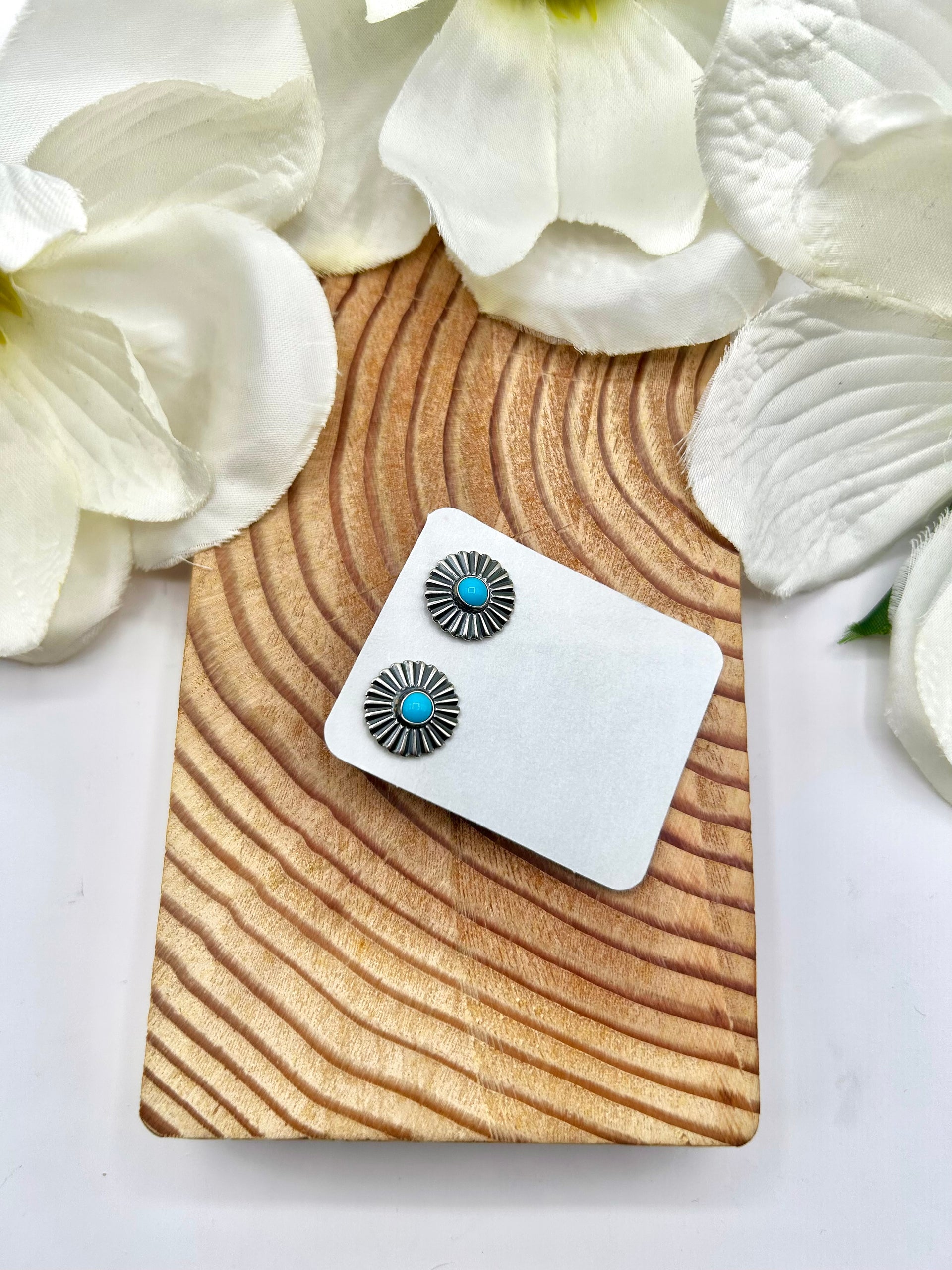 Navajo Made Kingman Turquoise & Sterling Silver Post  Earrings