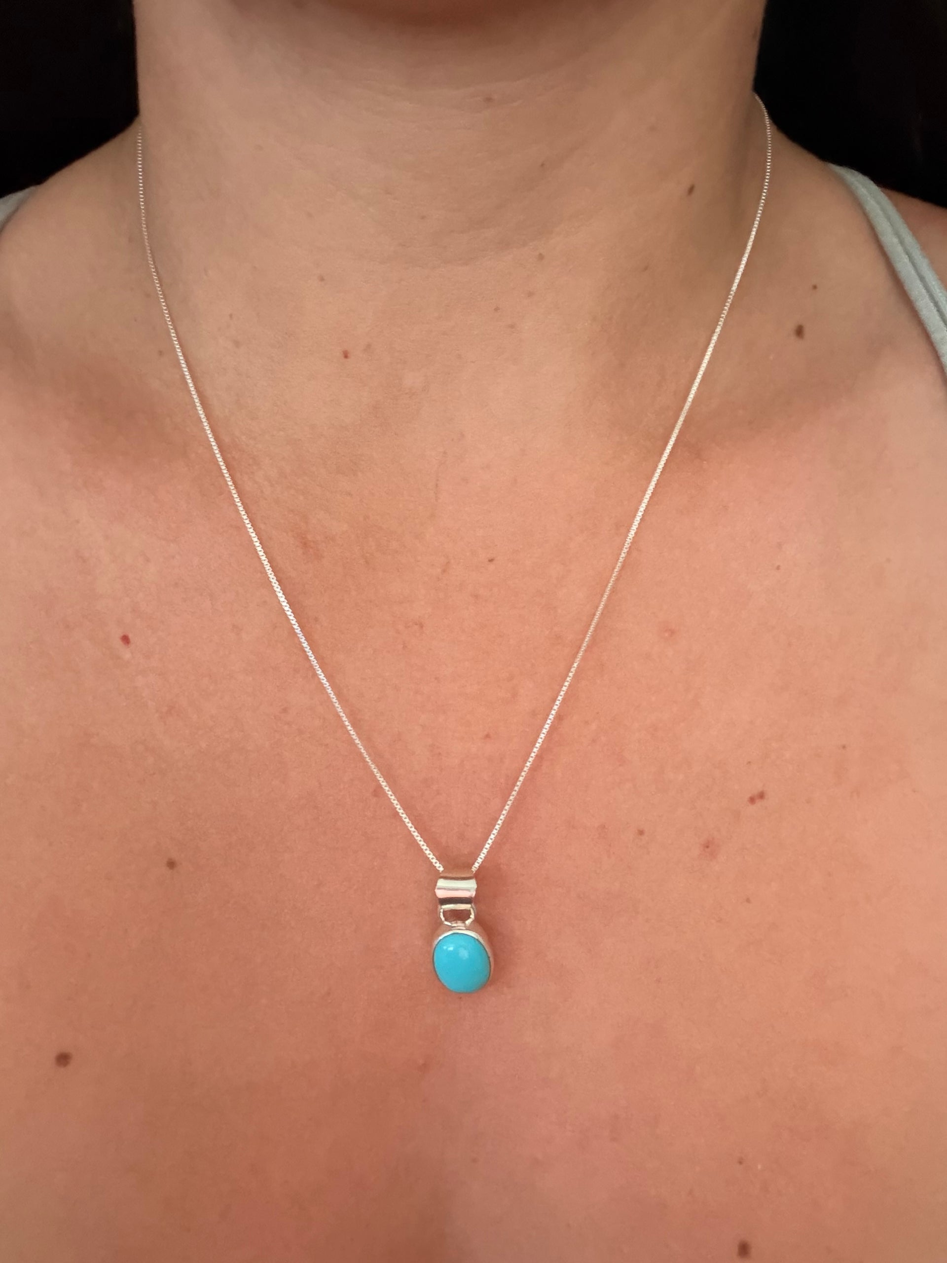 Navajo Made Kingman Turquoise & Sterling Silver Necklace