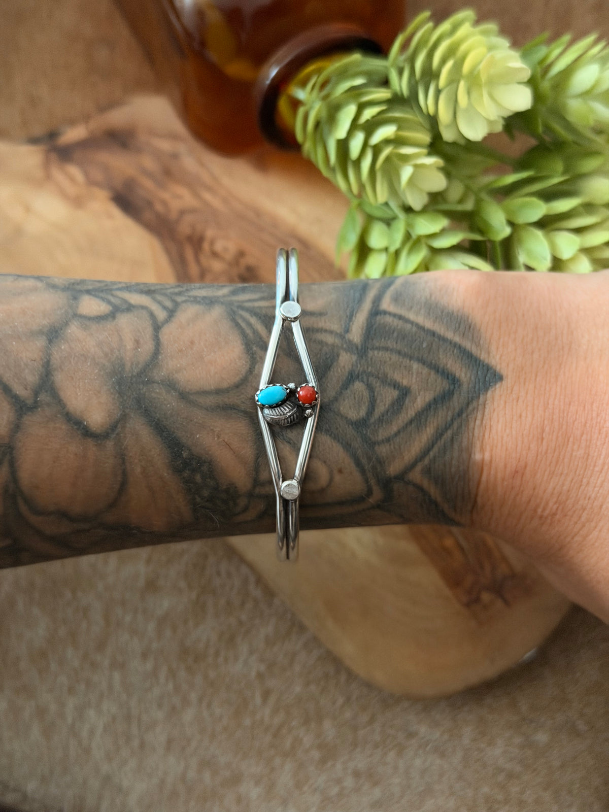 Navajo Made Multi Stone & Sterling Silver Cuff Bracelet