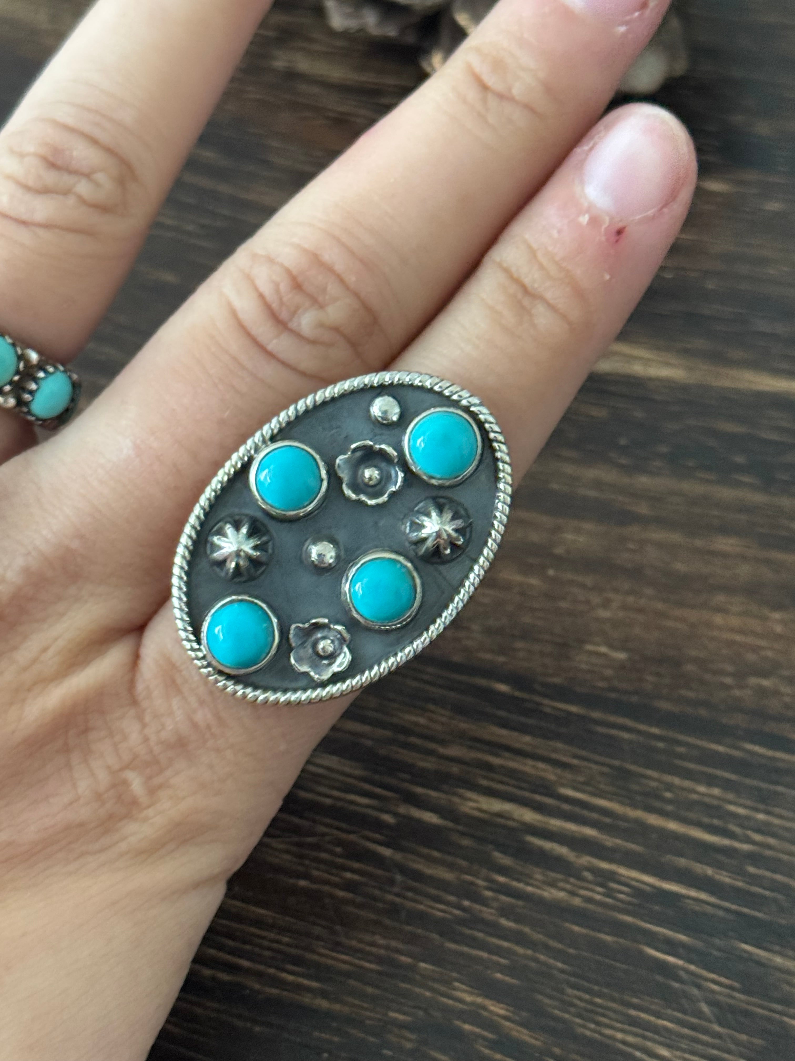 Southwest Handmade Kingman Turquoise & Sterling Silver Adjustable Ring