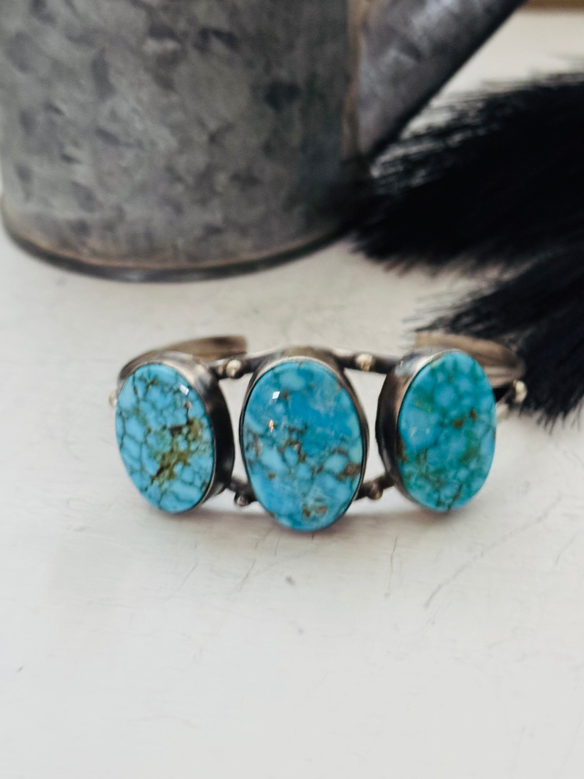 Peggy Skeets Birdseye Kingman Turquoise & Sterling Silver Cuff Bracelet