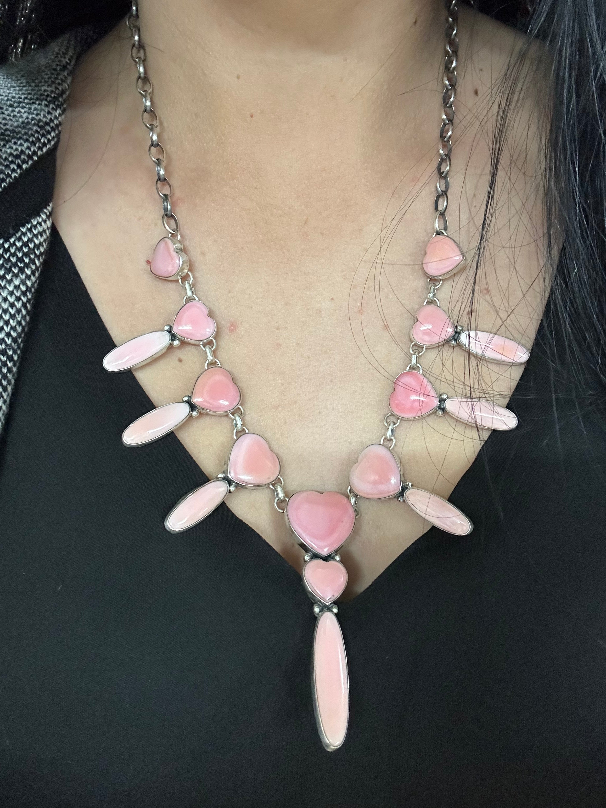 Larry Kaye Pink Conch and Sterling Silver Necklace Set