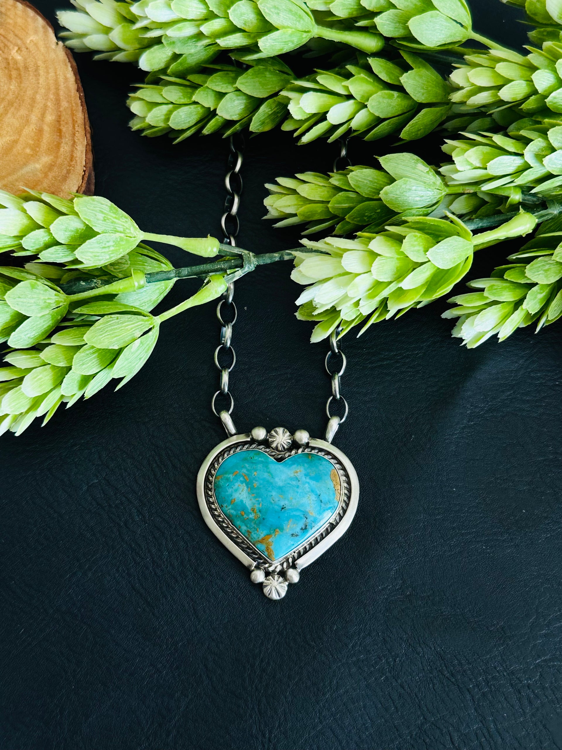 Alfred Martinez Kingman Turquoise & Sterling Silver Heart Necklace