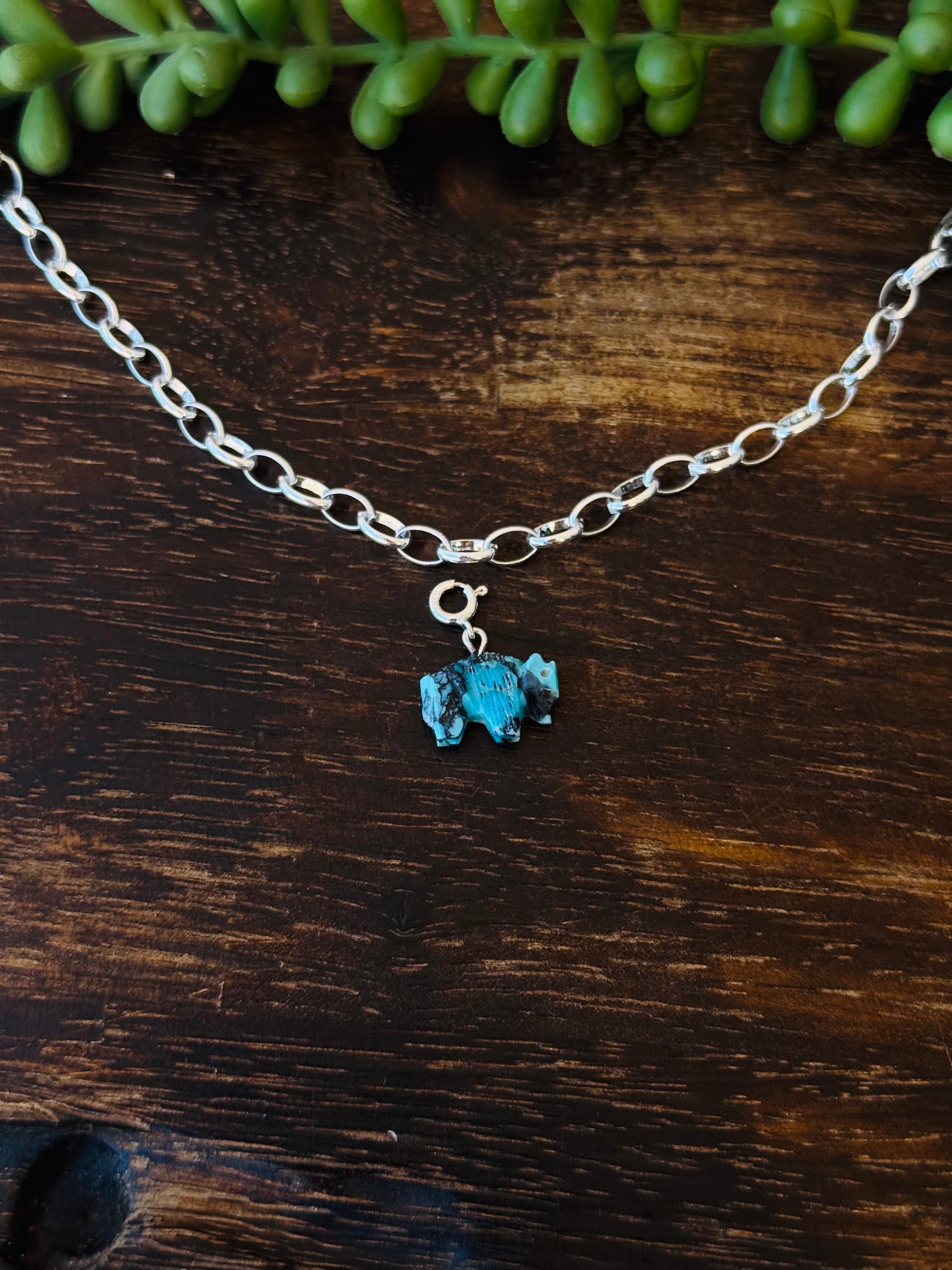 Navajo Made Mohave Turquoise & Sterling Silver Buffalo Charms