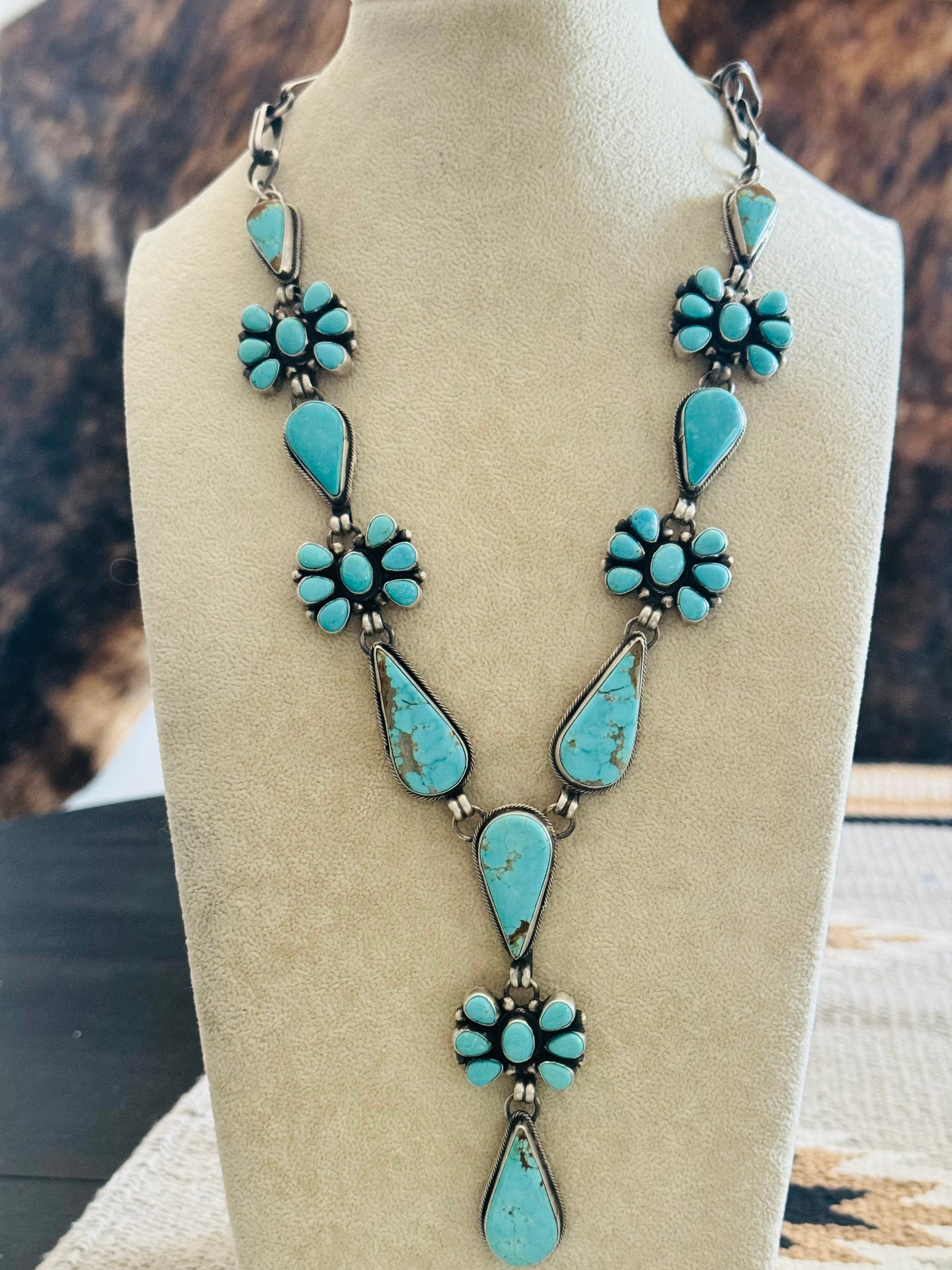 Betty Tom Mine 8 Turquoise & Sterling Silver Cluster Lariat Necklace Set