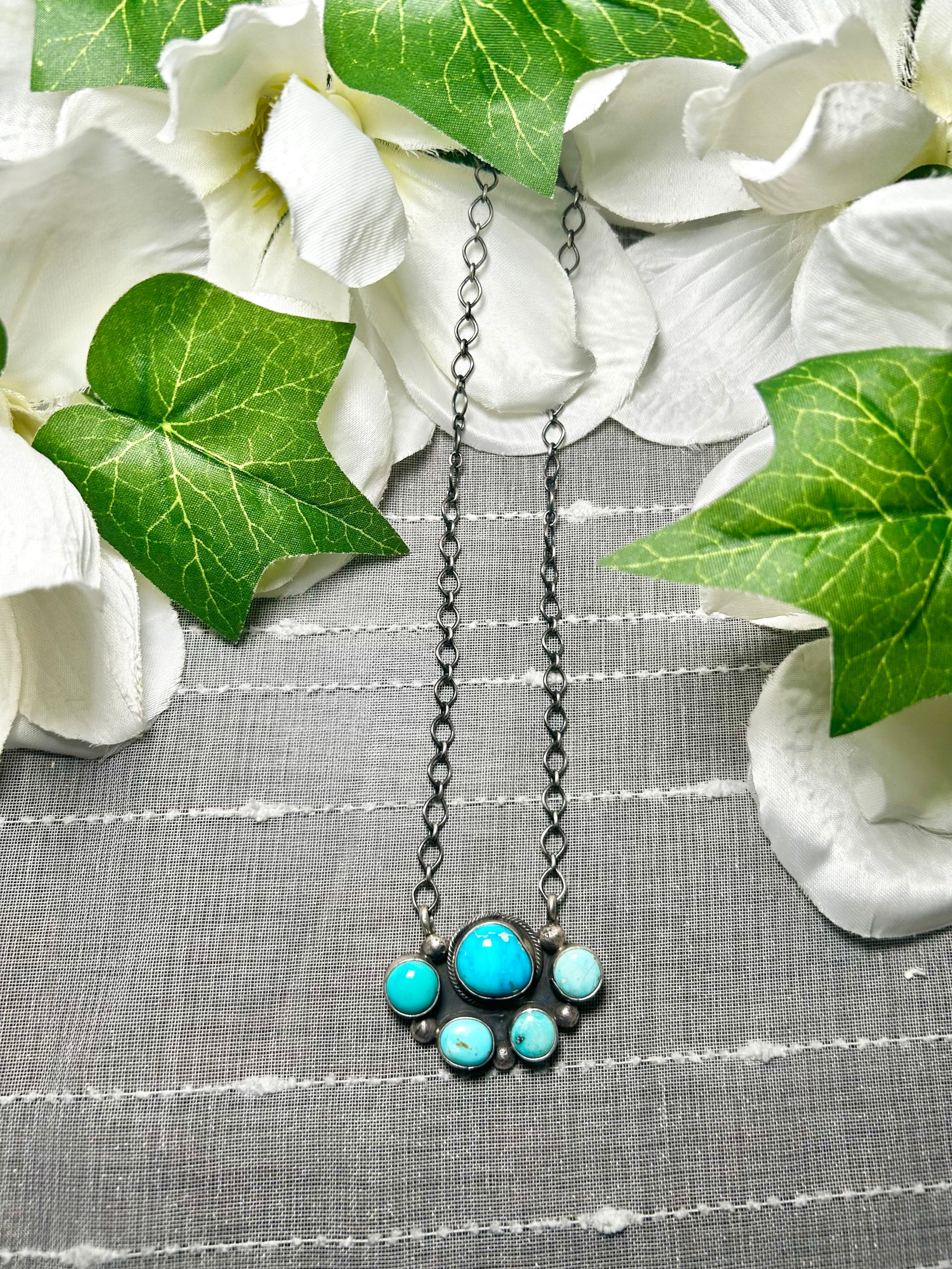 Navajo Made Mixed Turquoise & Sterling Silver Necklace