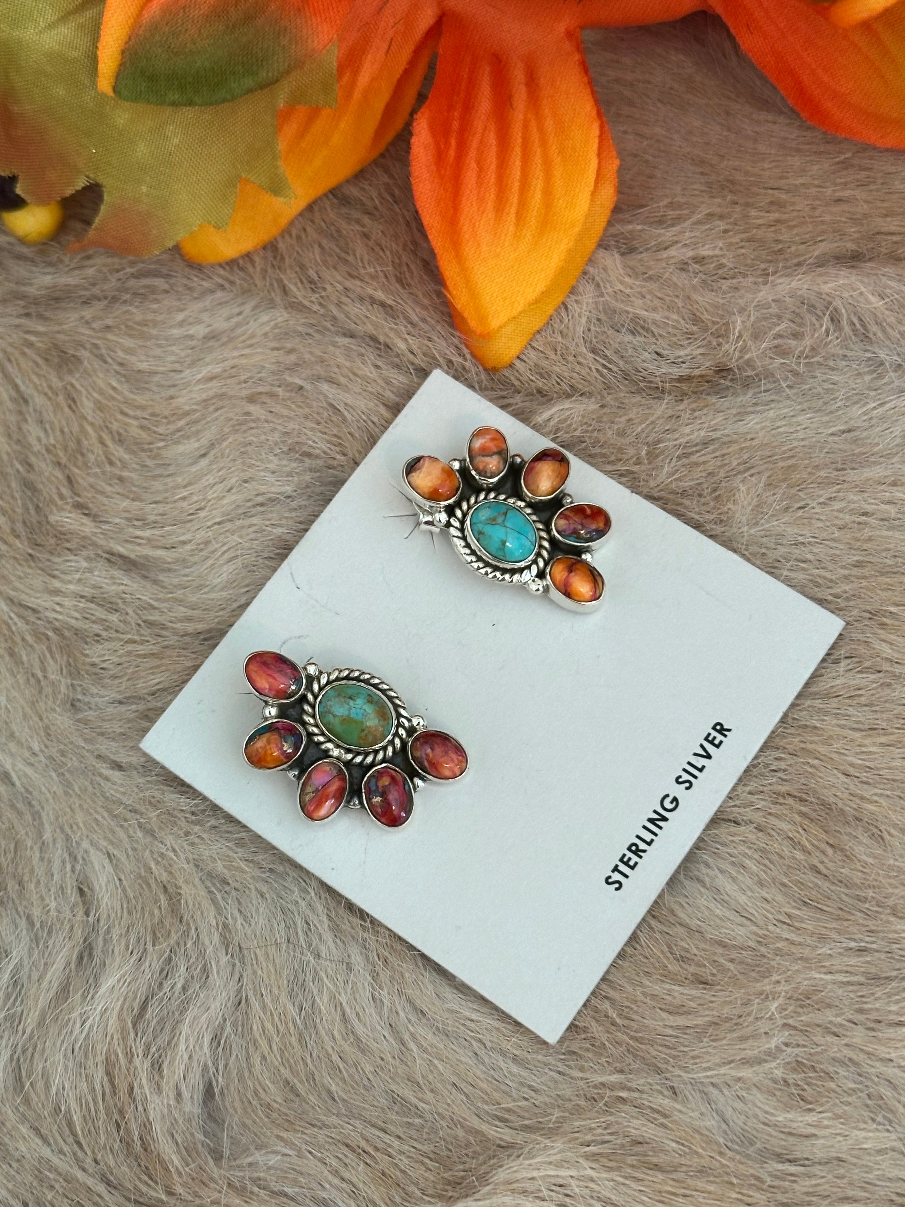 Southwest Handmade Multi Stone & Sterling Silver Post Earrings