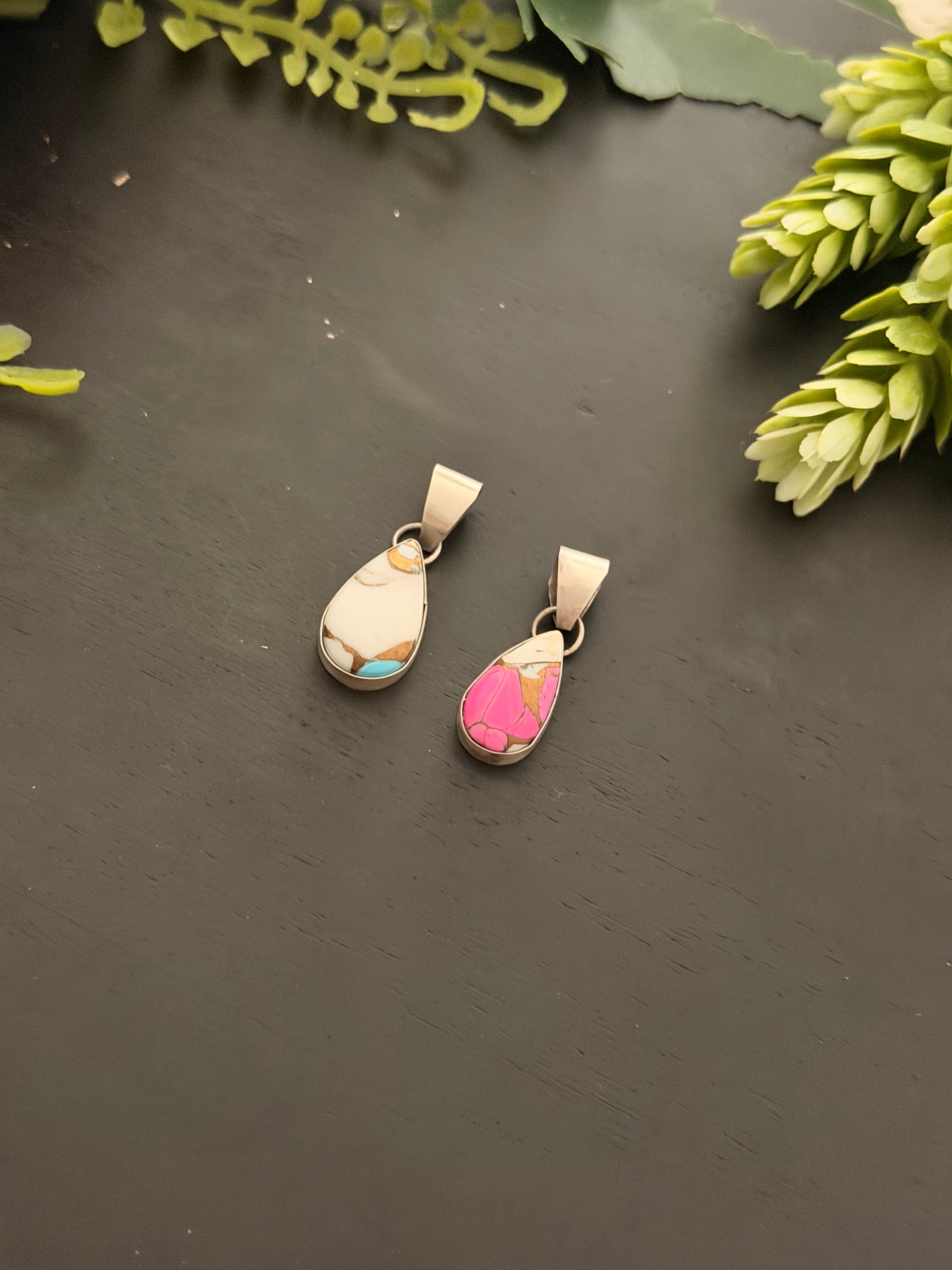 Navajo Made Cotton Candy Dahlia & Sterling Silver Cluster Pendant