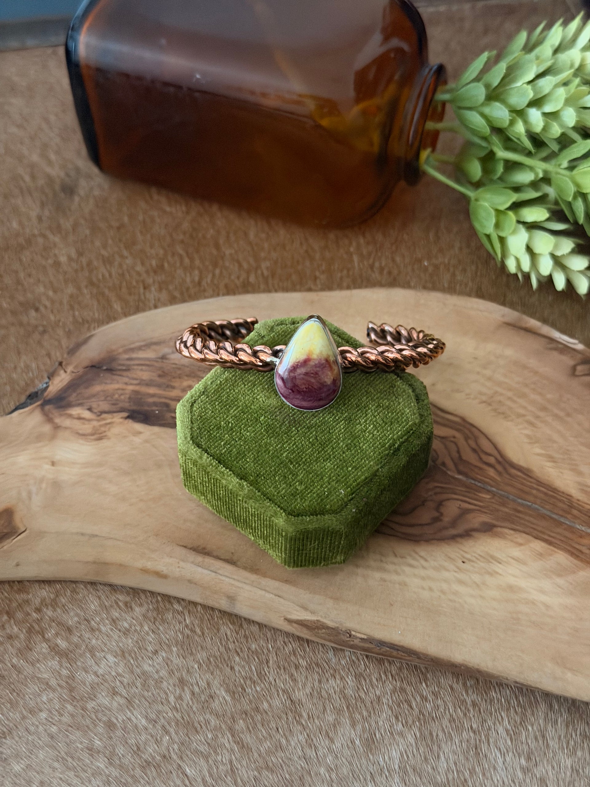 Navajo Made Purple Spiny Oyster & Copper Cuff Bracelet