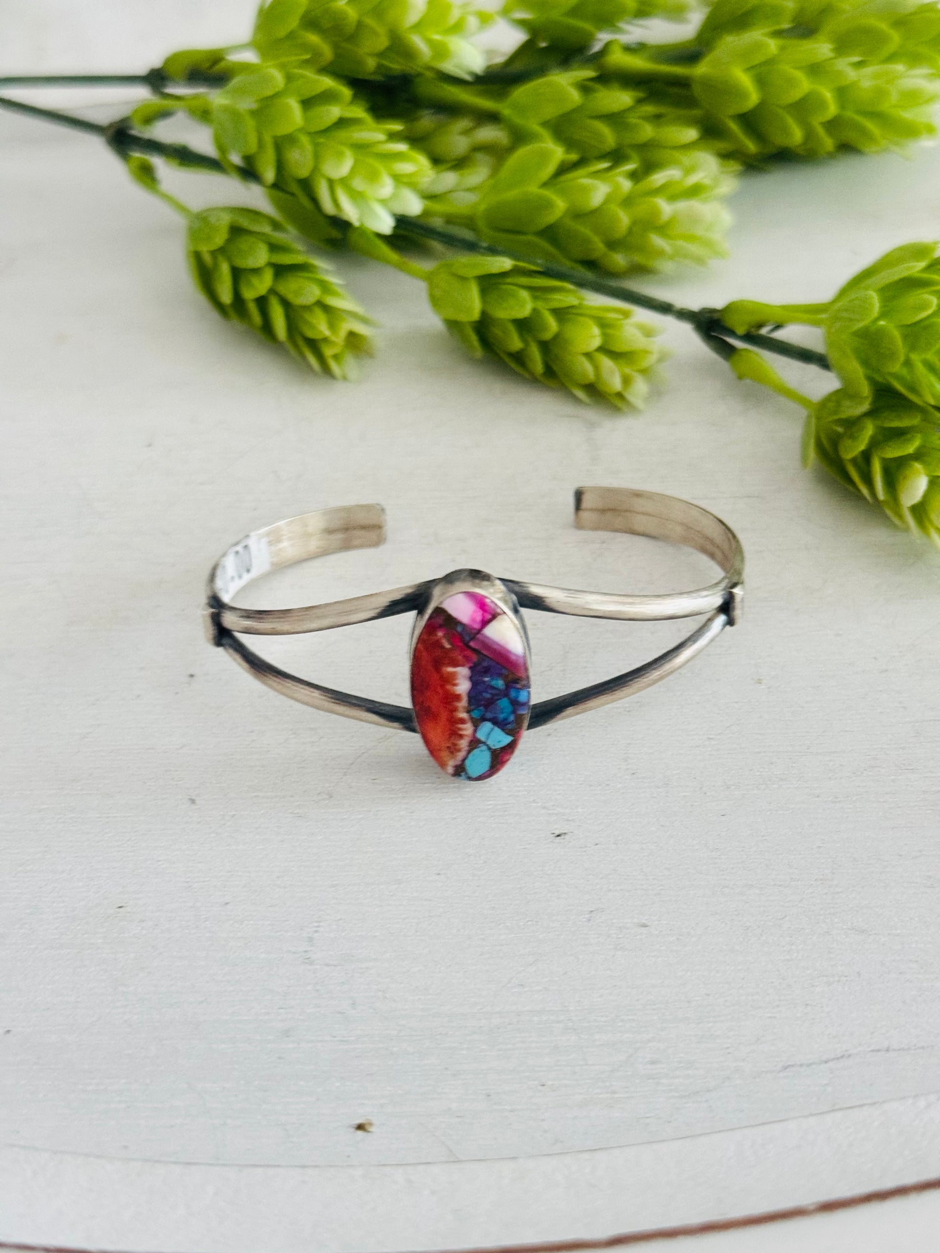 Navajo Made Mohave Turquoise  & Sterling Silver Cuff Bracelet