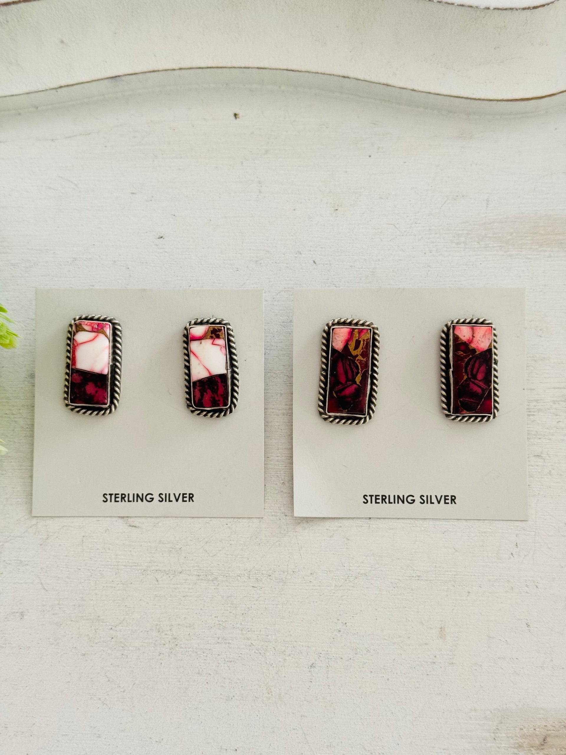 Navajo Made Dahlia Rose & Sterling Silver Post Earrings