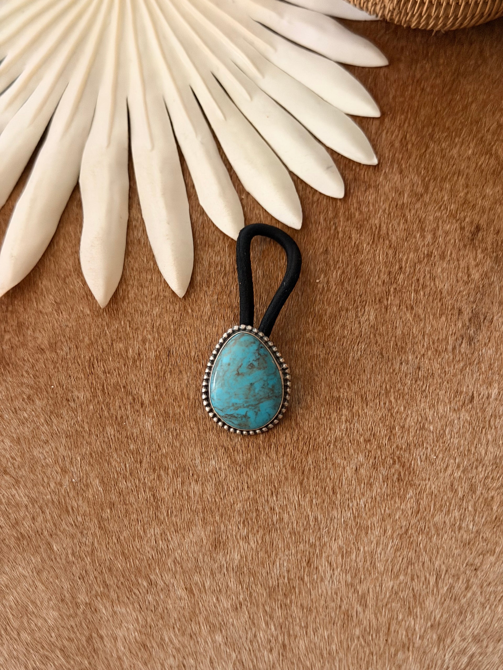 Navajo Made Kingman Turquoise & Sterling Silver Hair Tie