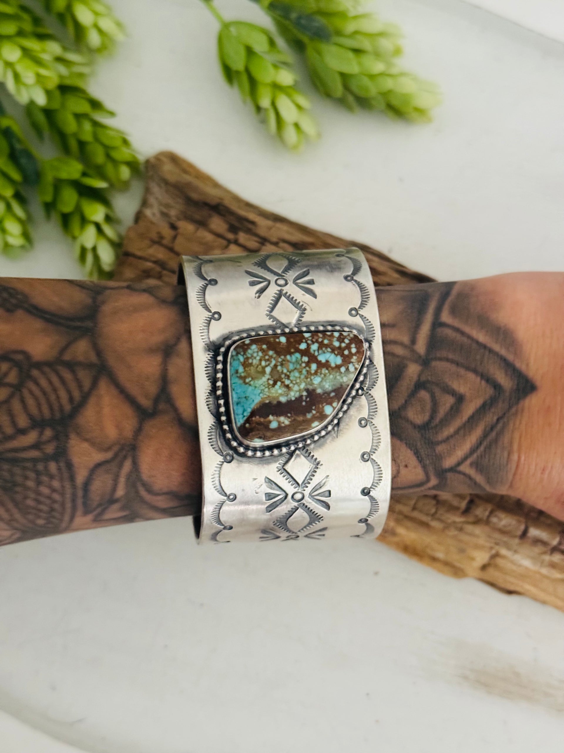 Navajo Made #8 Turquoise & Sterling Silver Cuff Bracelet