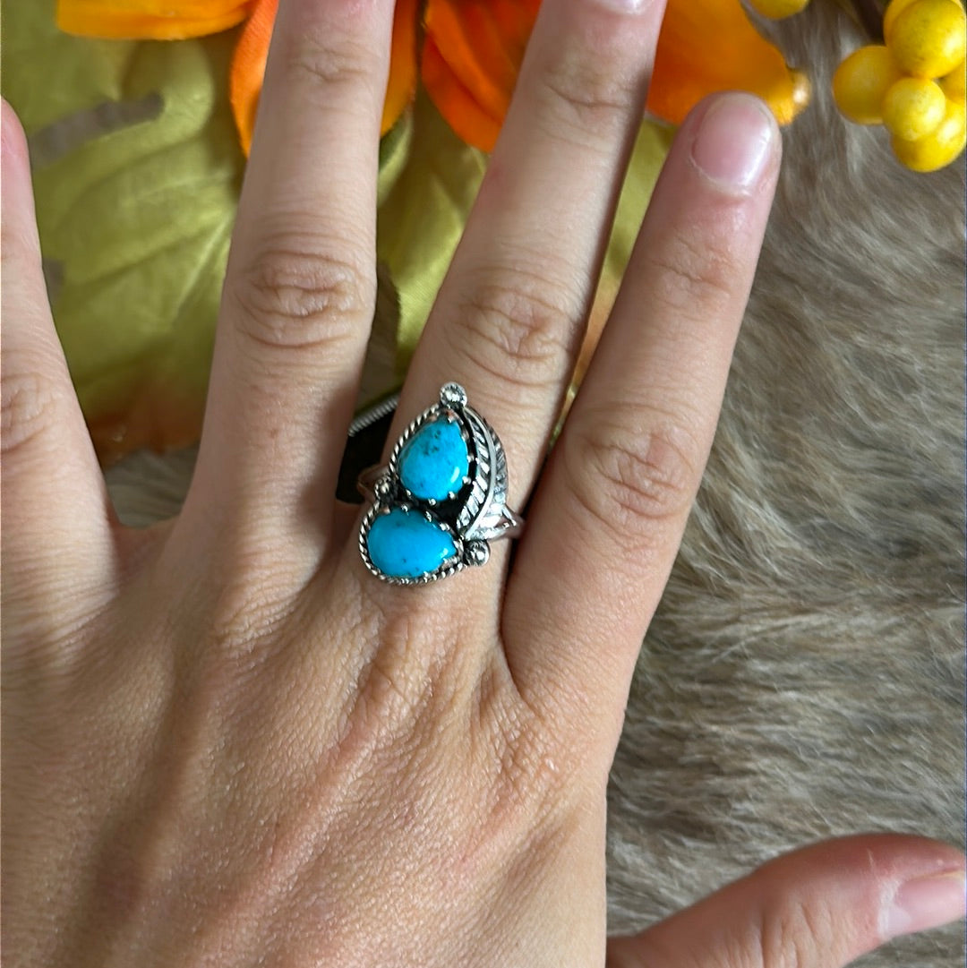 Southwest Handmade Kingman Turquoise & Sterling Silver Ring Size 7.5