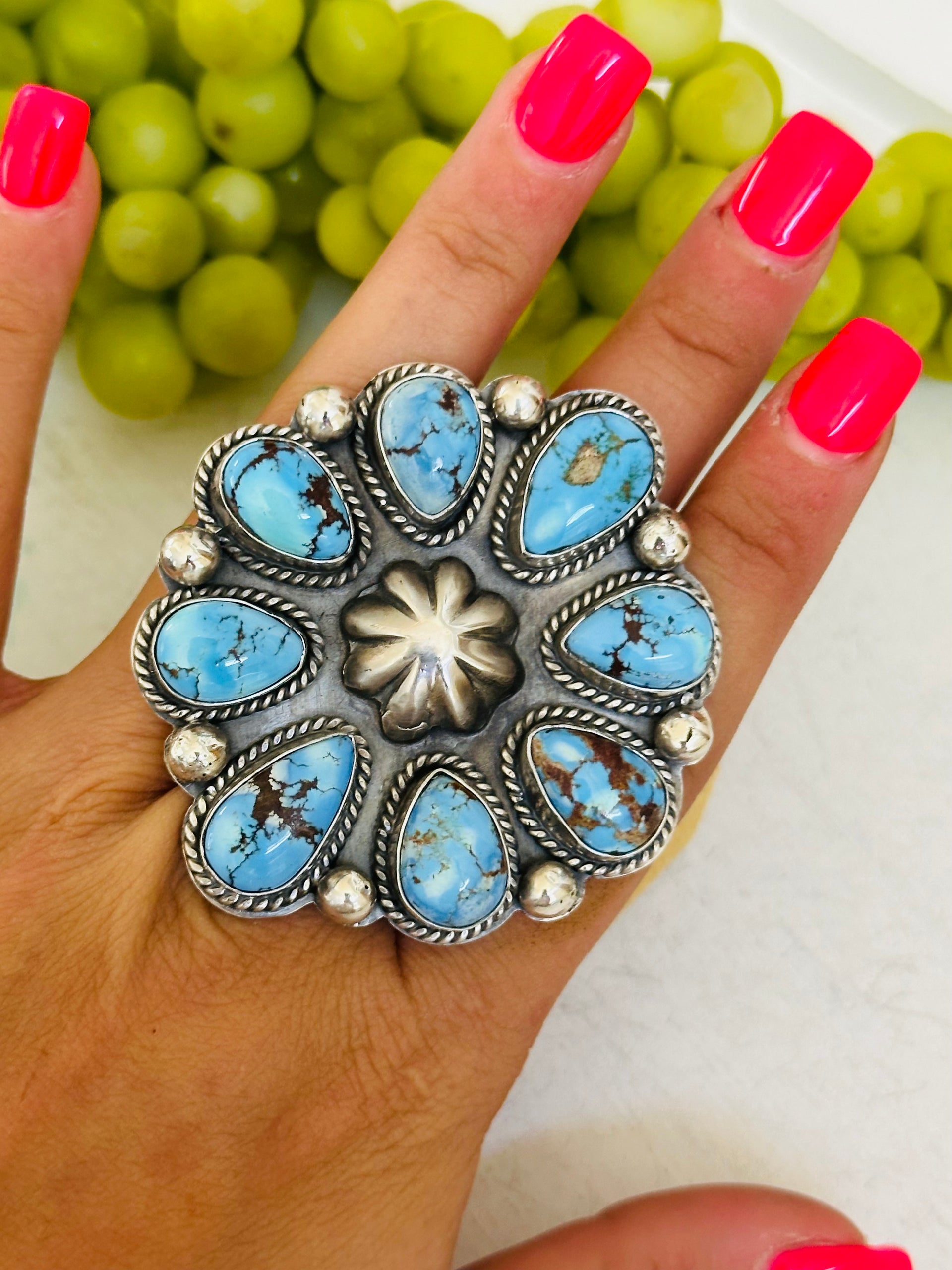 Thompson Piaso Golden Hills Turquoise & Sterling Silver Adjustable Cluster Ring