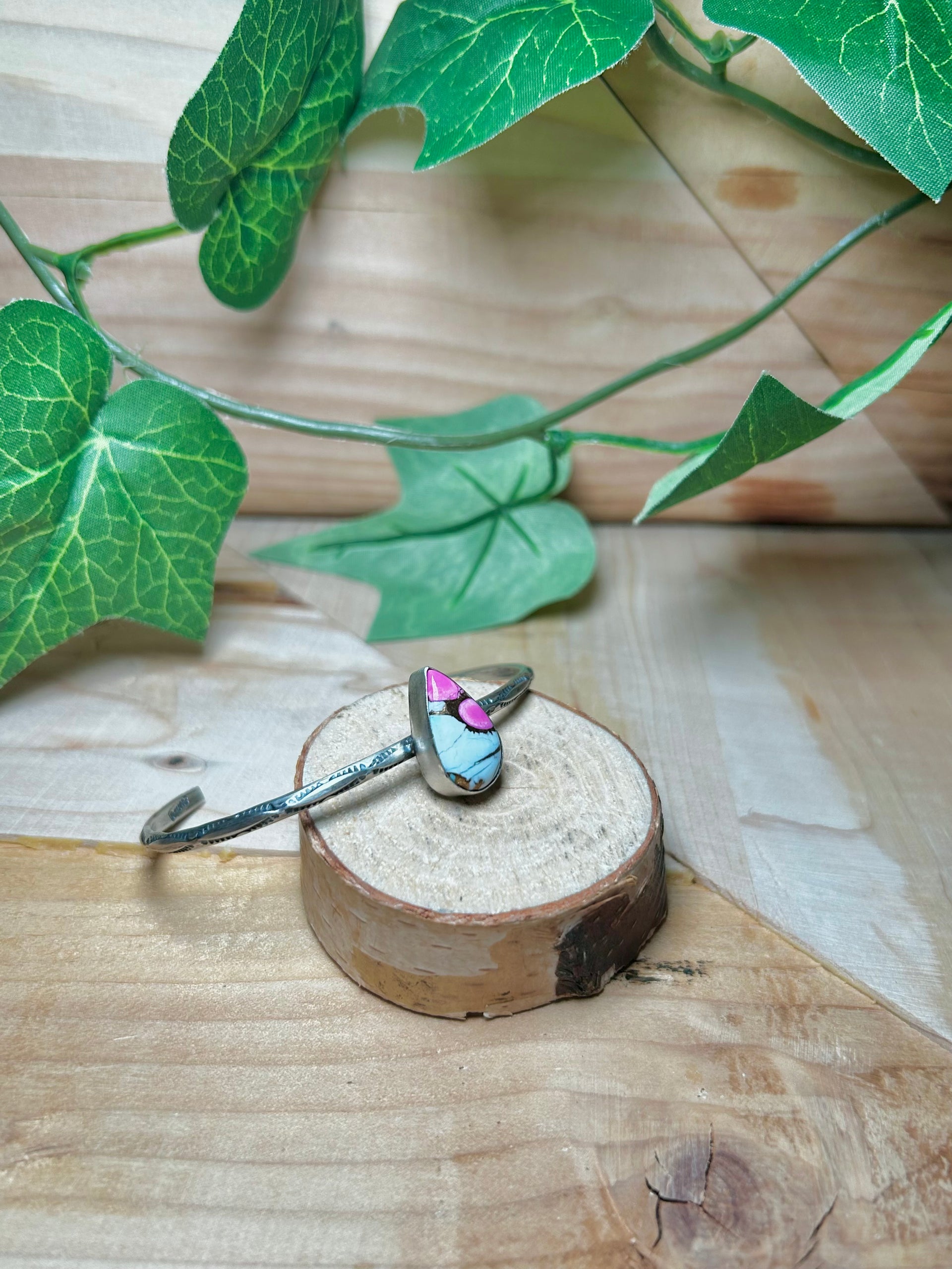 Navajo Made Cotton Candy Turquoise & Sterling Silver Cuff Bracelet