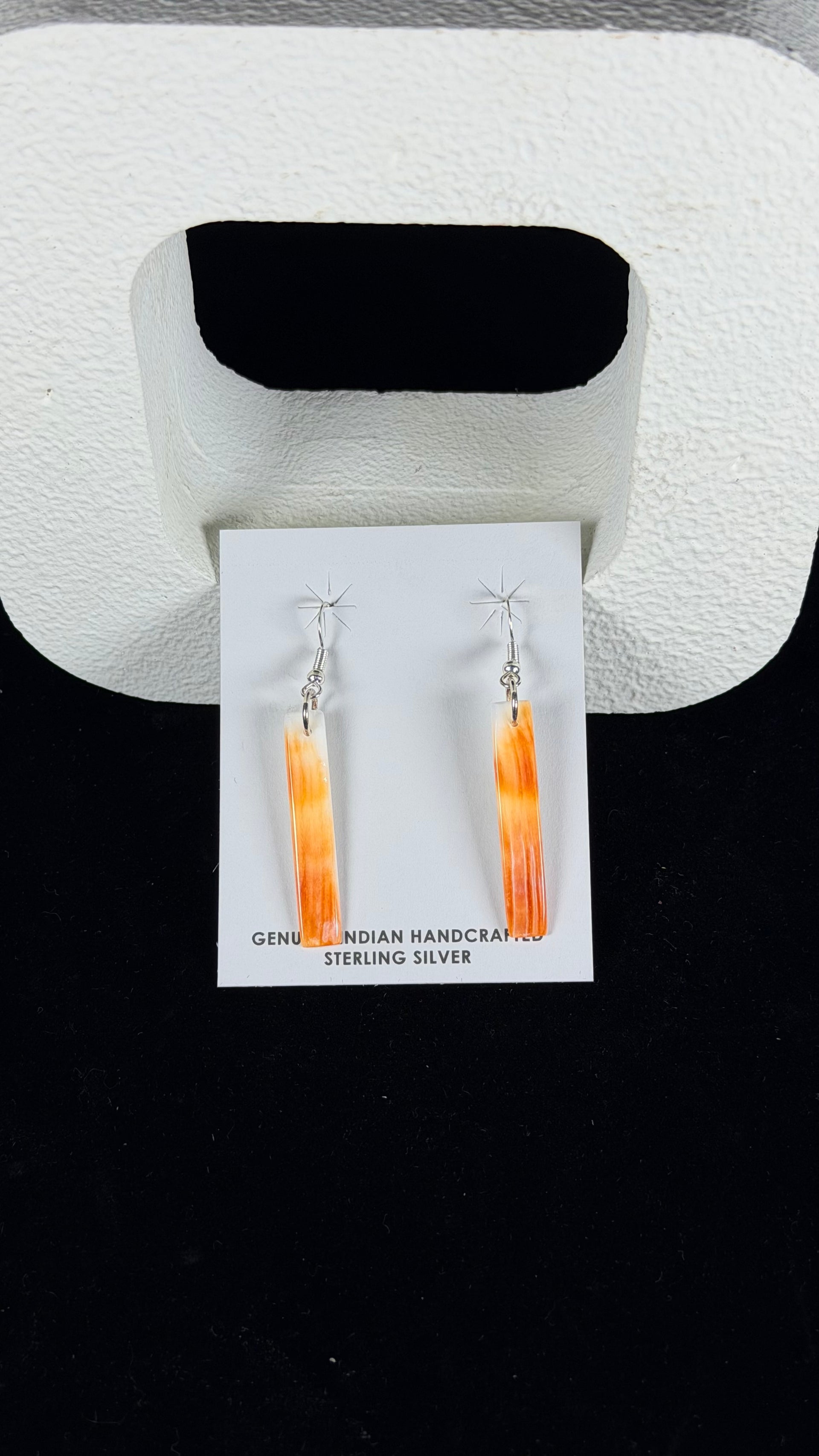 Navajo Made Spiny Oyster & Sterling Silver Slab Dangle Earrings