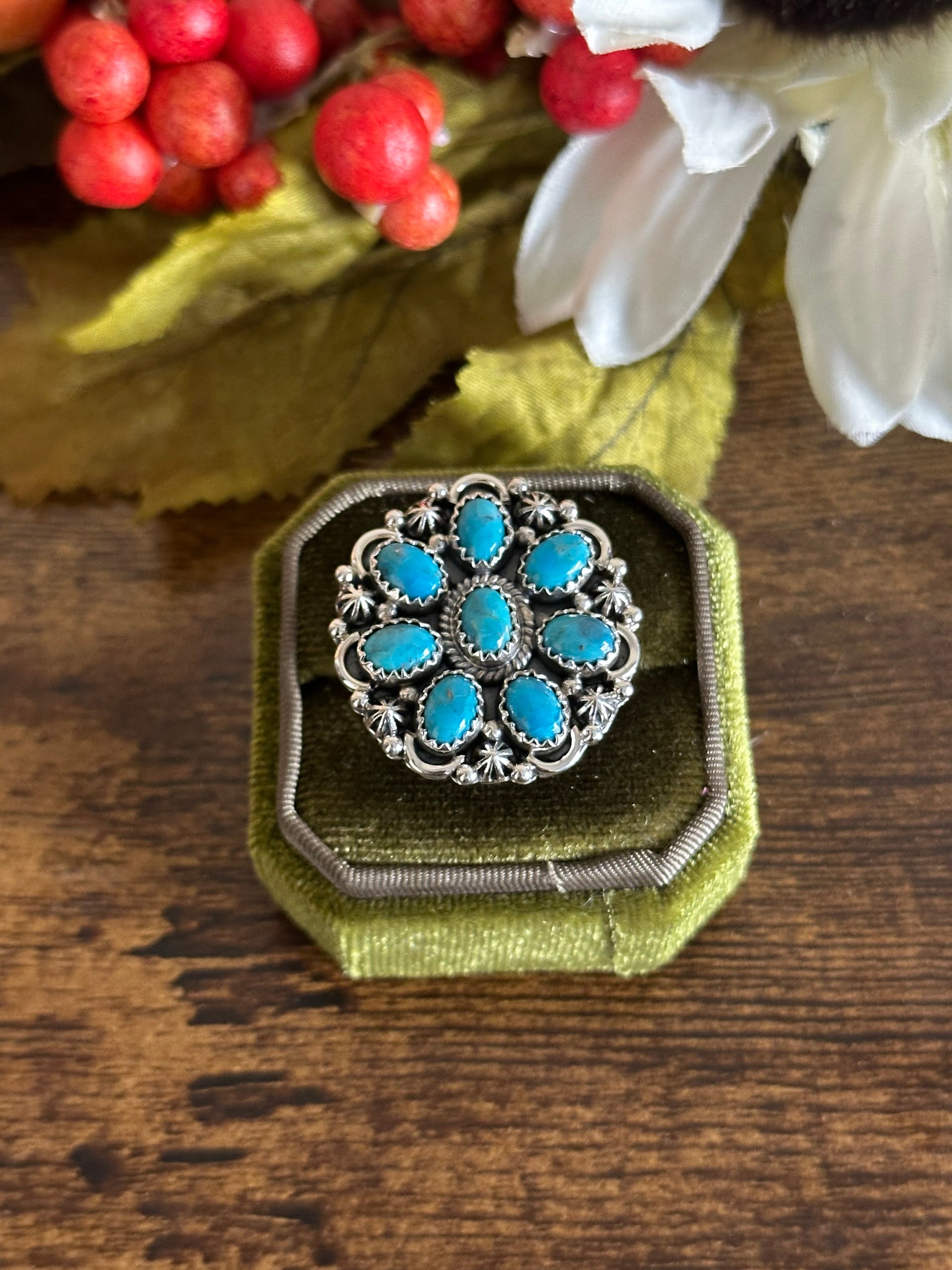 Southwest Handmade Kingman Turquoise & Sterling Silver Adjustable Ring