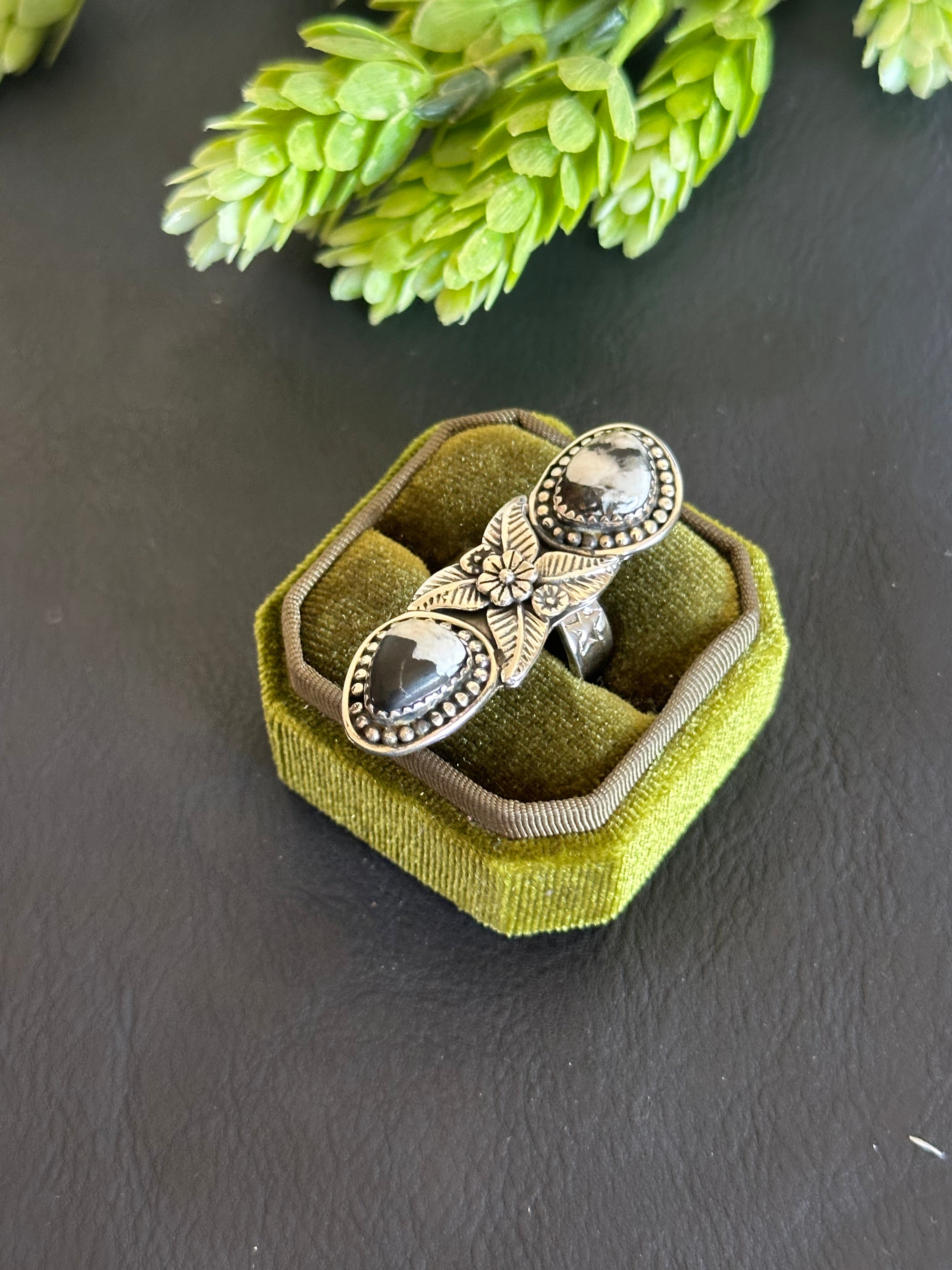 Southwest Handmade White Buffalo & Sterling Silver Adjustable Ring