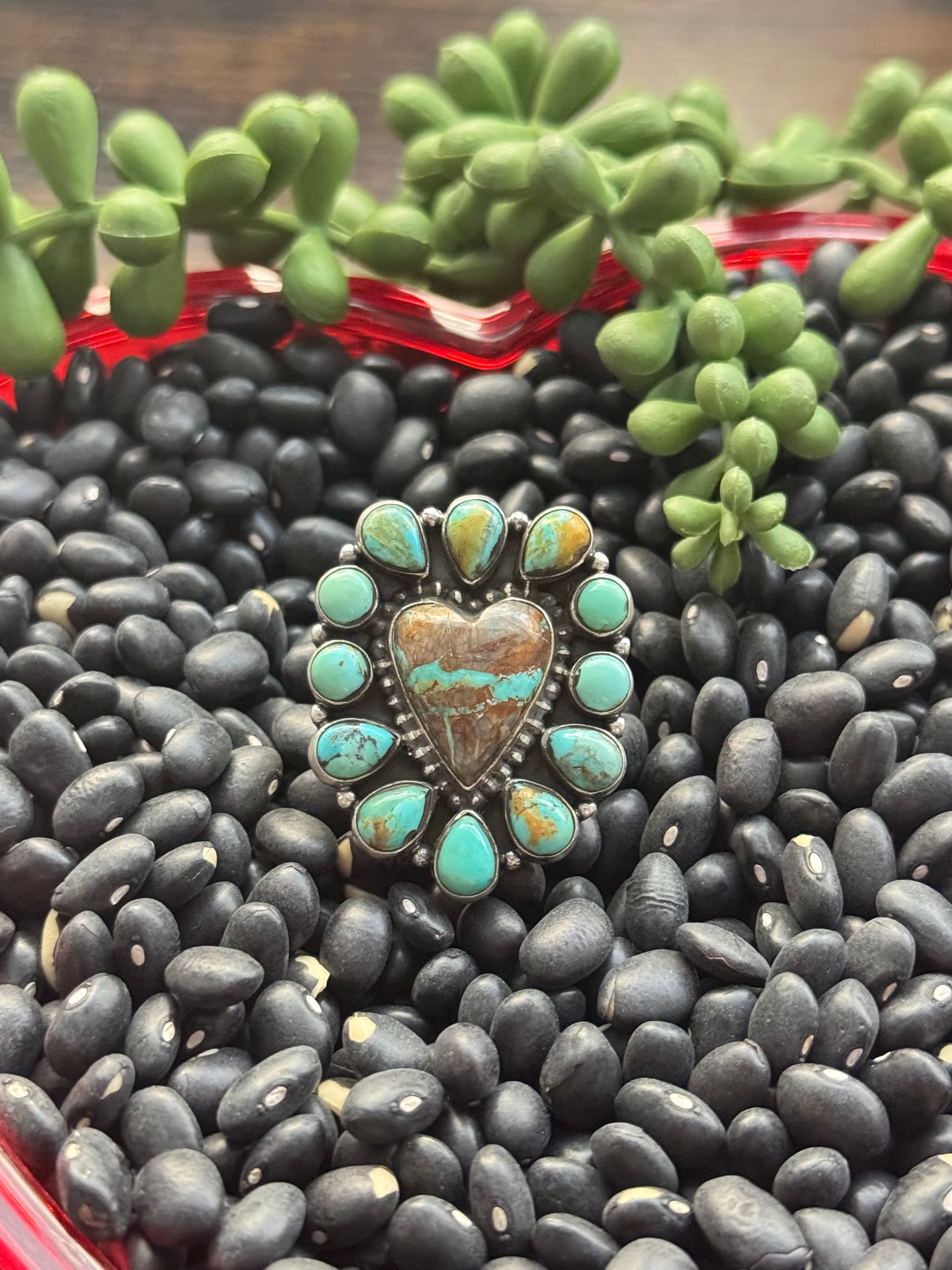 Southwest Handmade Multi Turquoise & Sterling Silver Adjustable Cluster Ring