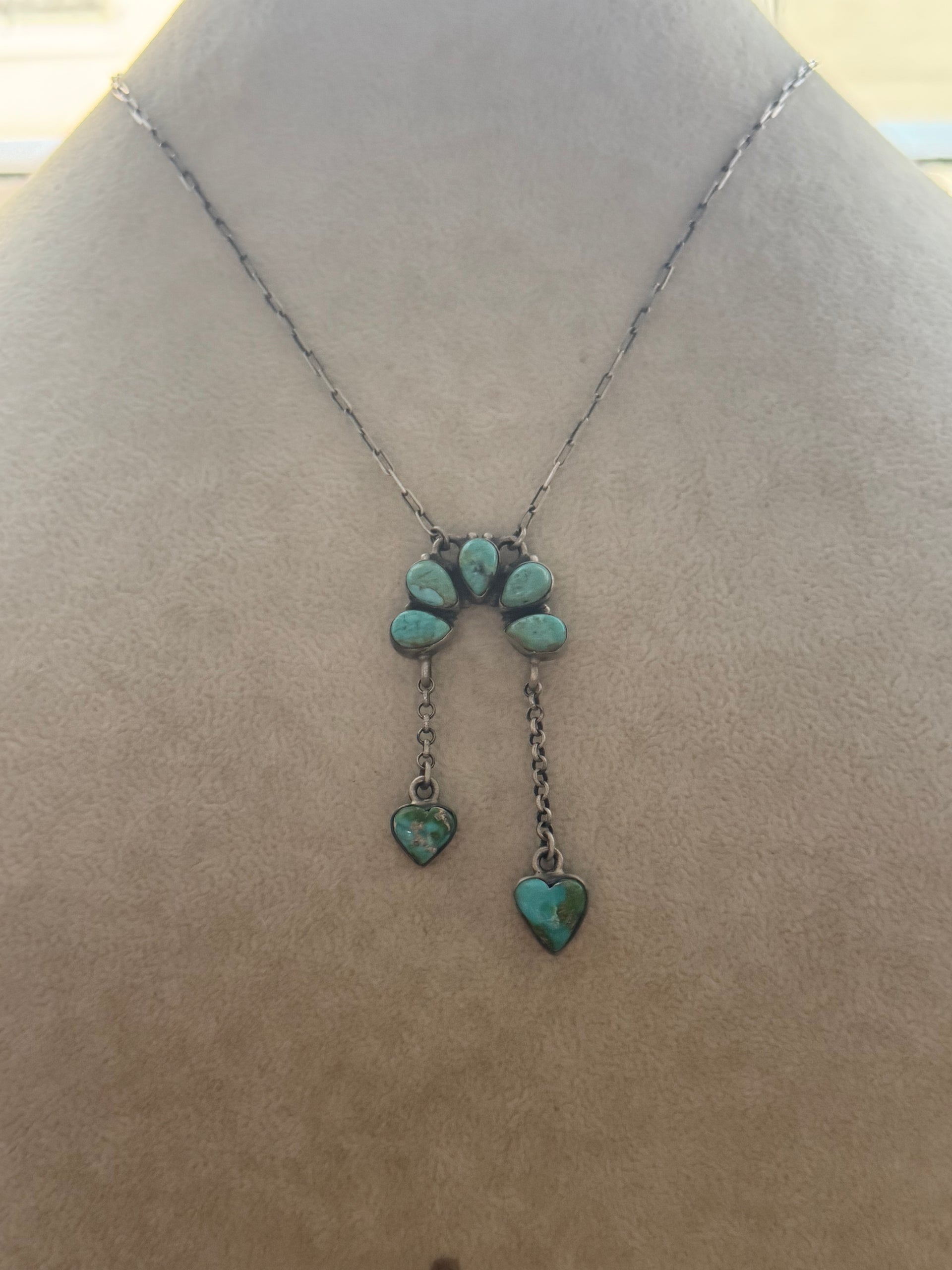 Southwest Handmade Multi Turquoise & Sterling Silver Naja Heart Necklace