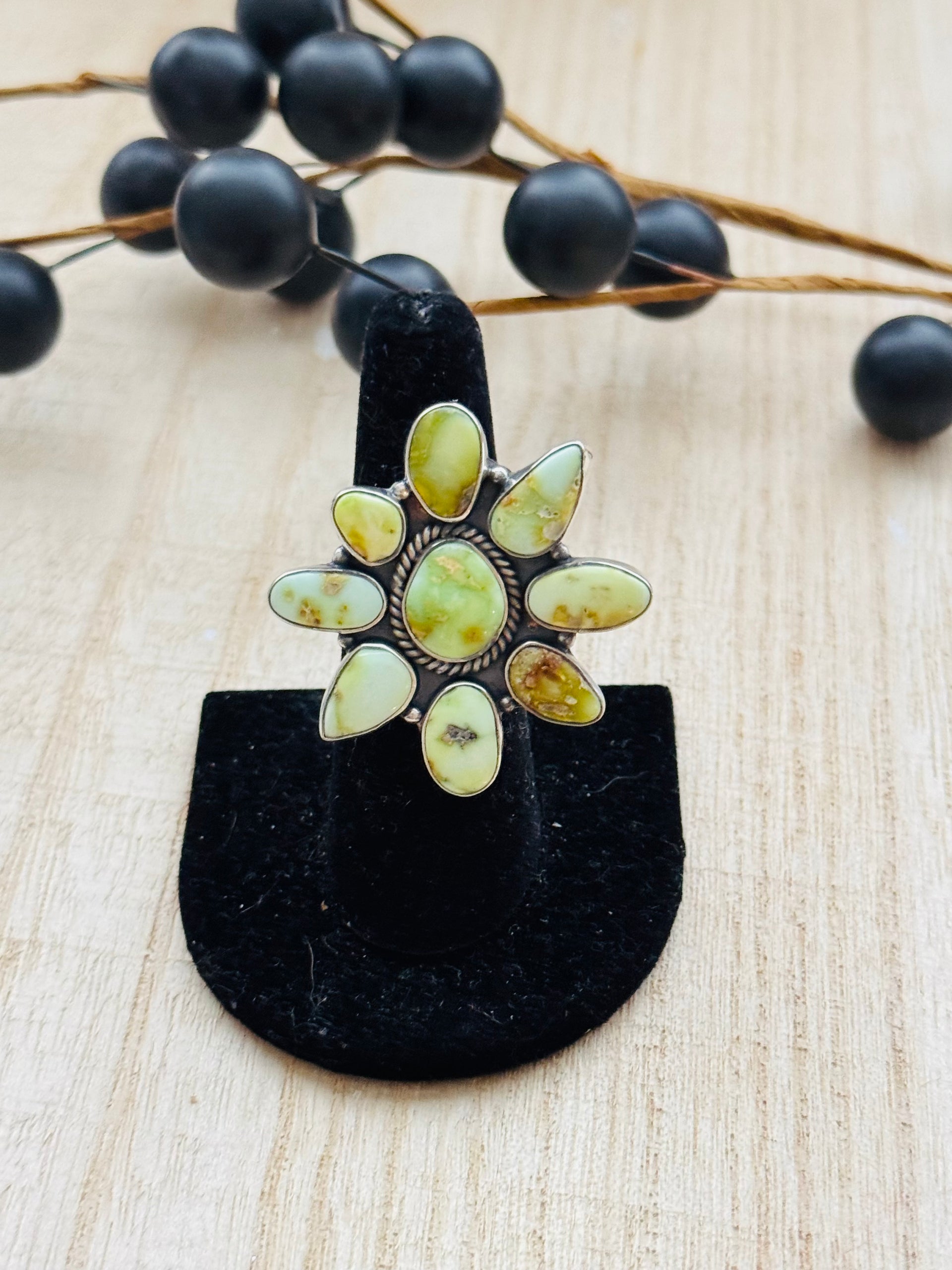 Southwest Handmade Palomino Variscite & Sterling Silver Adjustable Cluster Ring