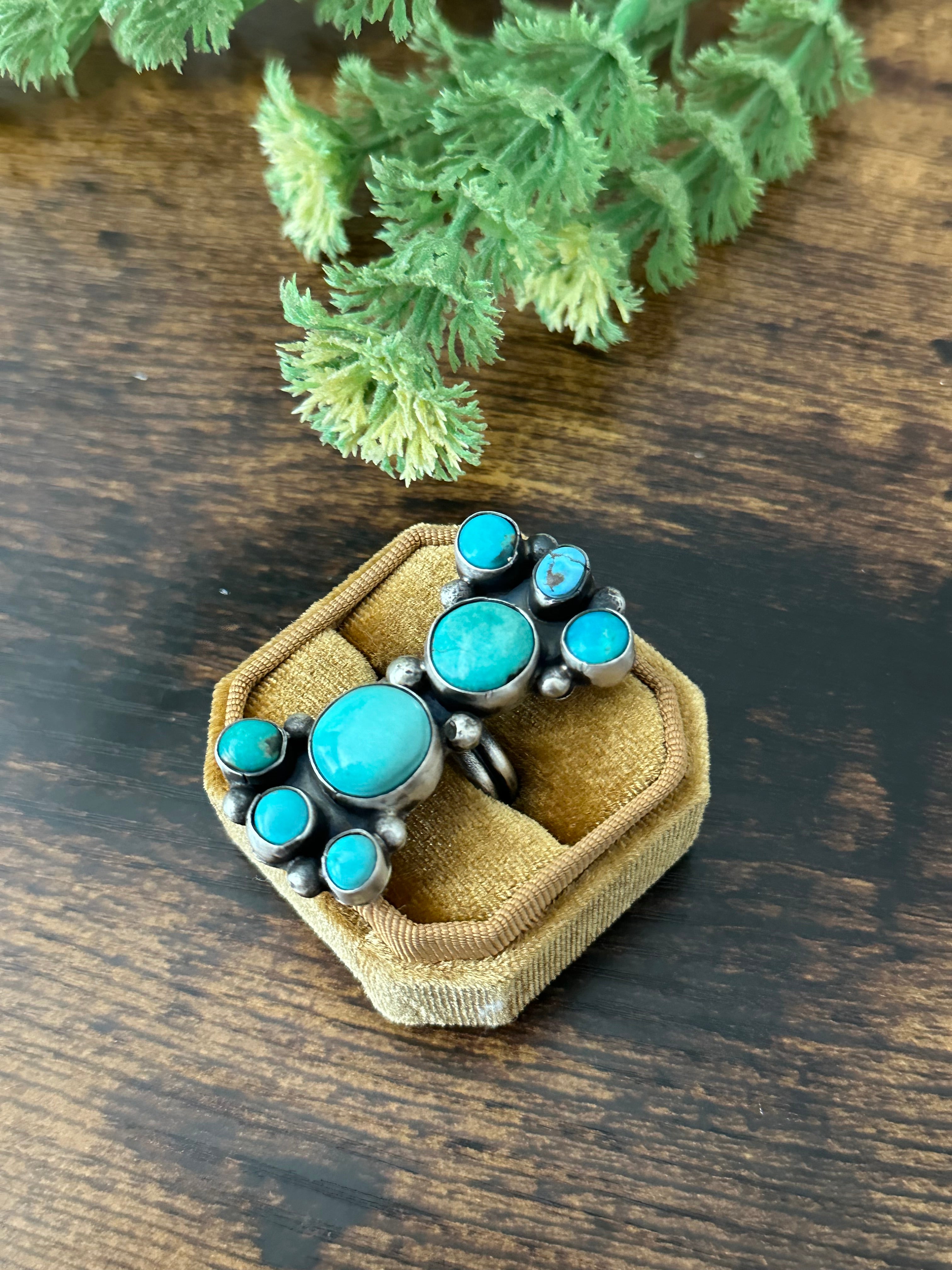 Navajo Made Multi Turquoise & Sterling Silver Adjustable Ring