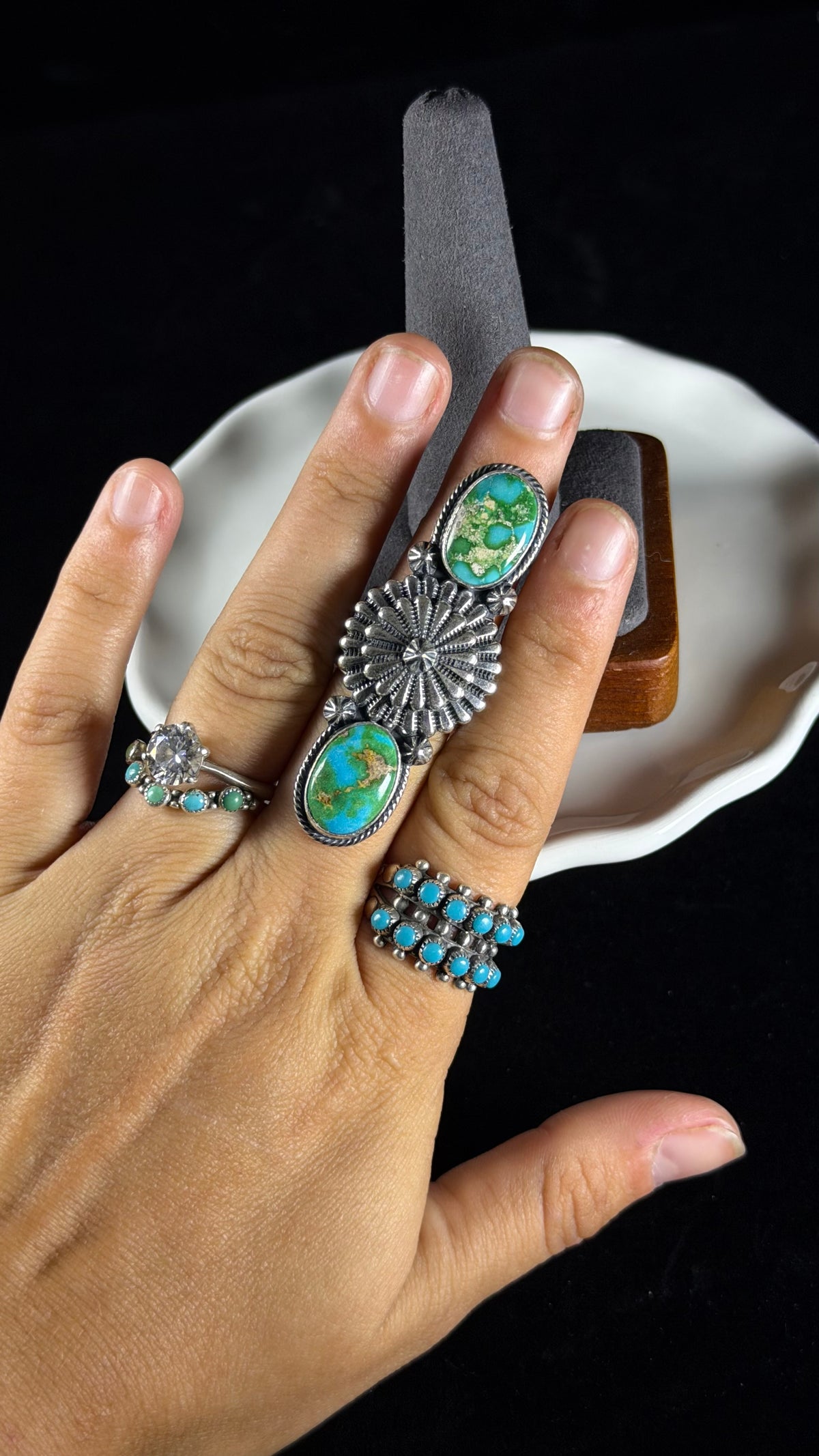 Sam Yellowhair Sonoran Mountain Turquoise & Sterling Silver Ring Size 6.5