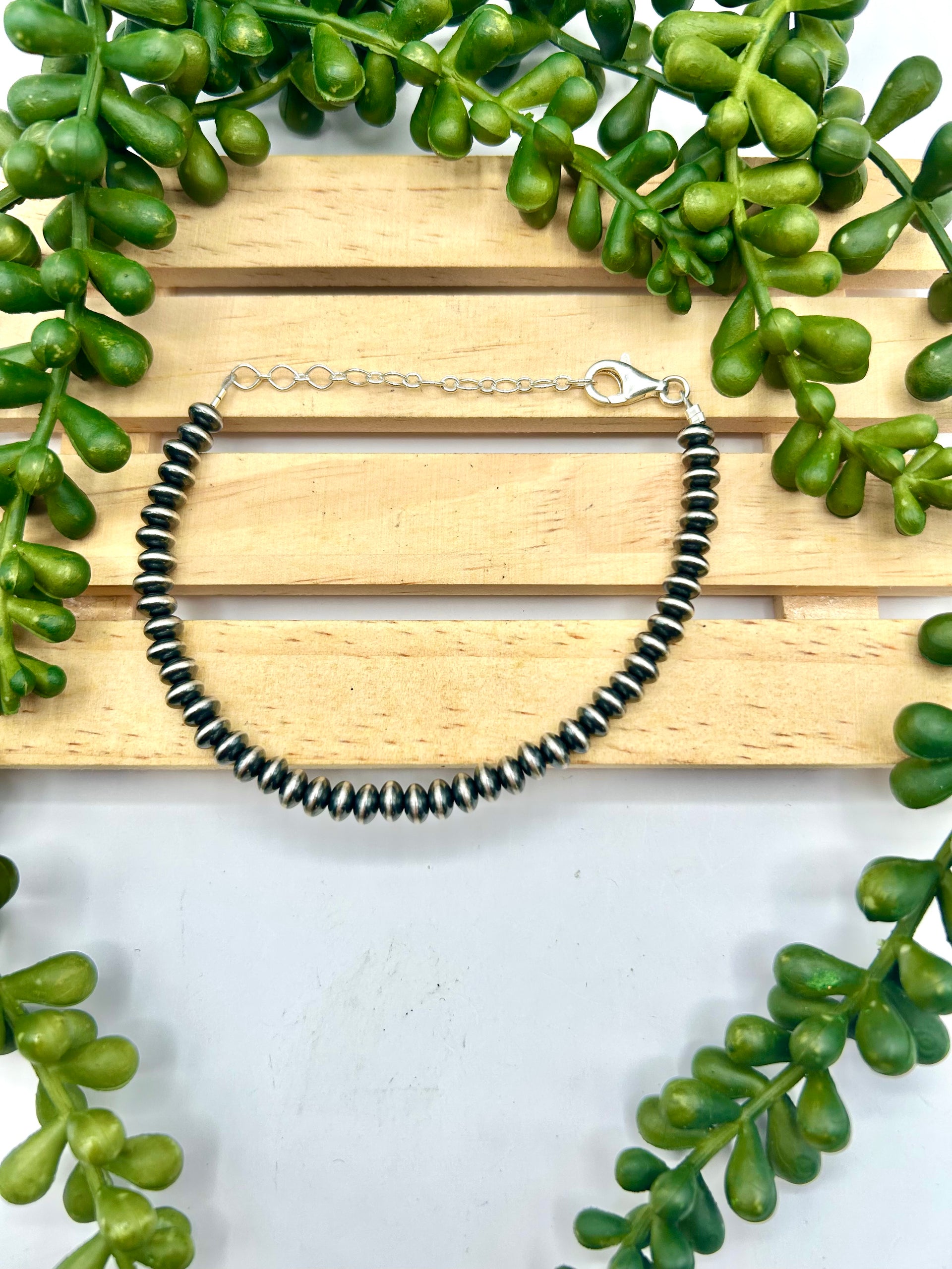 Navajo Made Strung Disc 5 MM Sterling Silver Link Bracelet