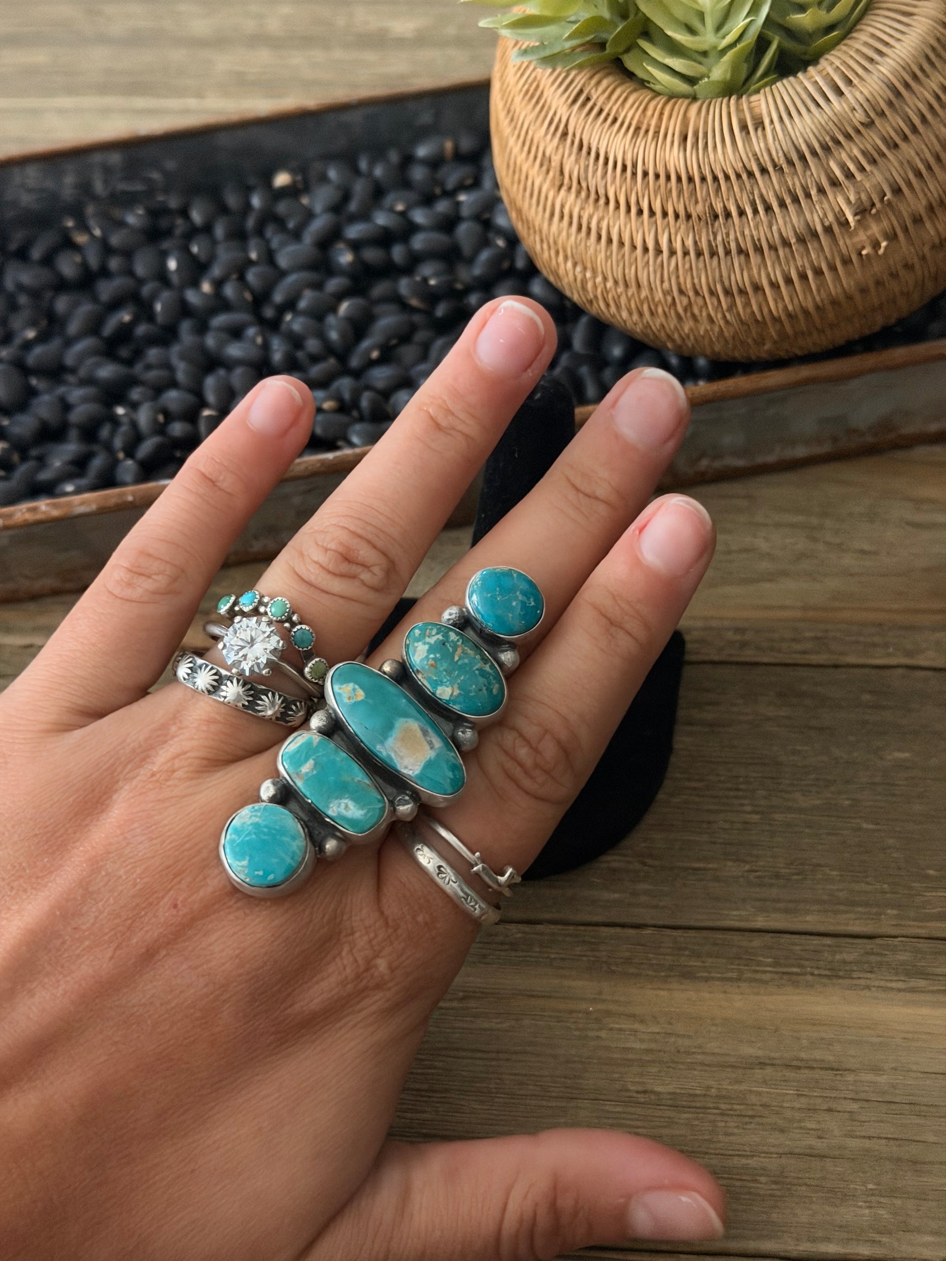 Danny Henio Fox Turquoise & Sterling Silver Adjustable Cluster Ring