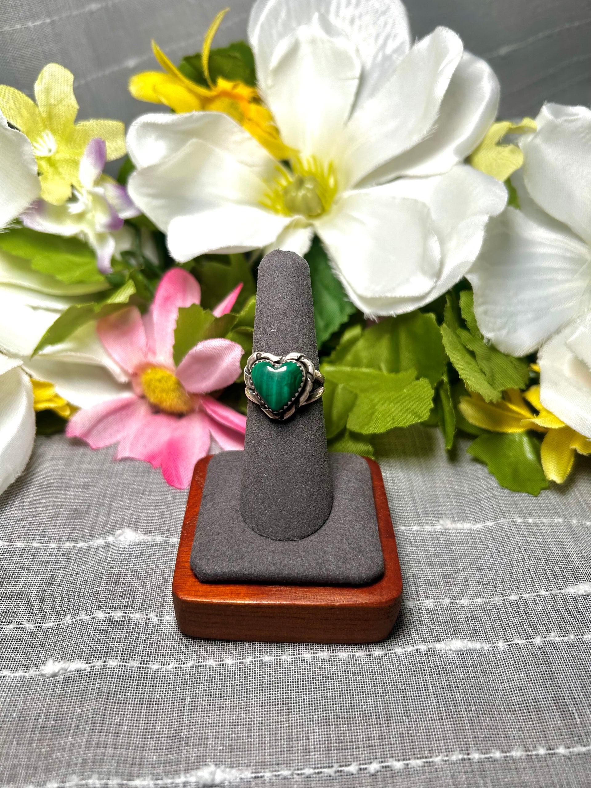 Navajo Made Malachite & Sterling Silver Ring Size 7