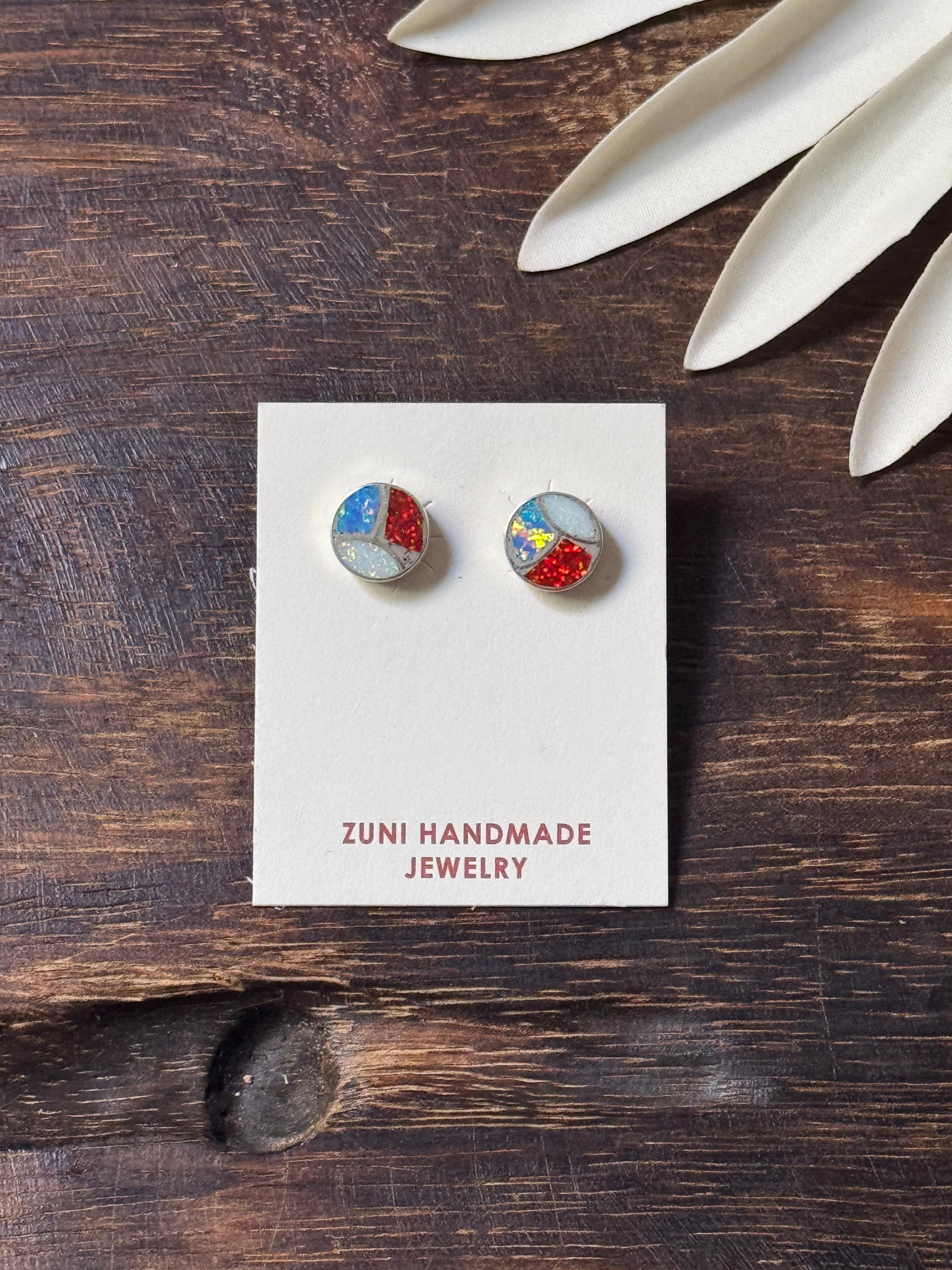 Zuni Made Opal & Sterling Silver Studs Earrings